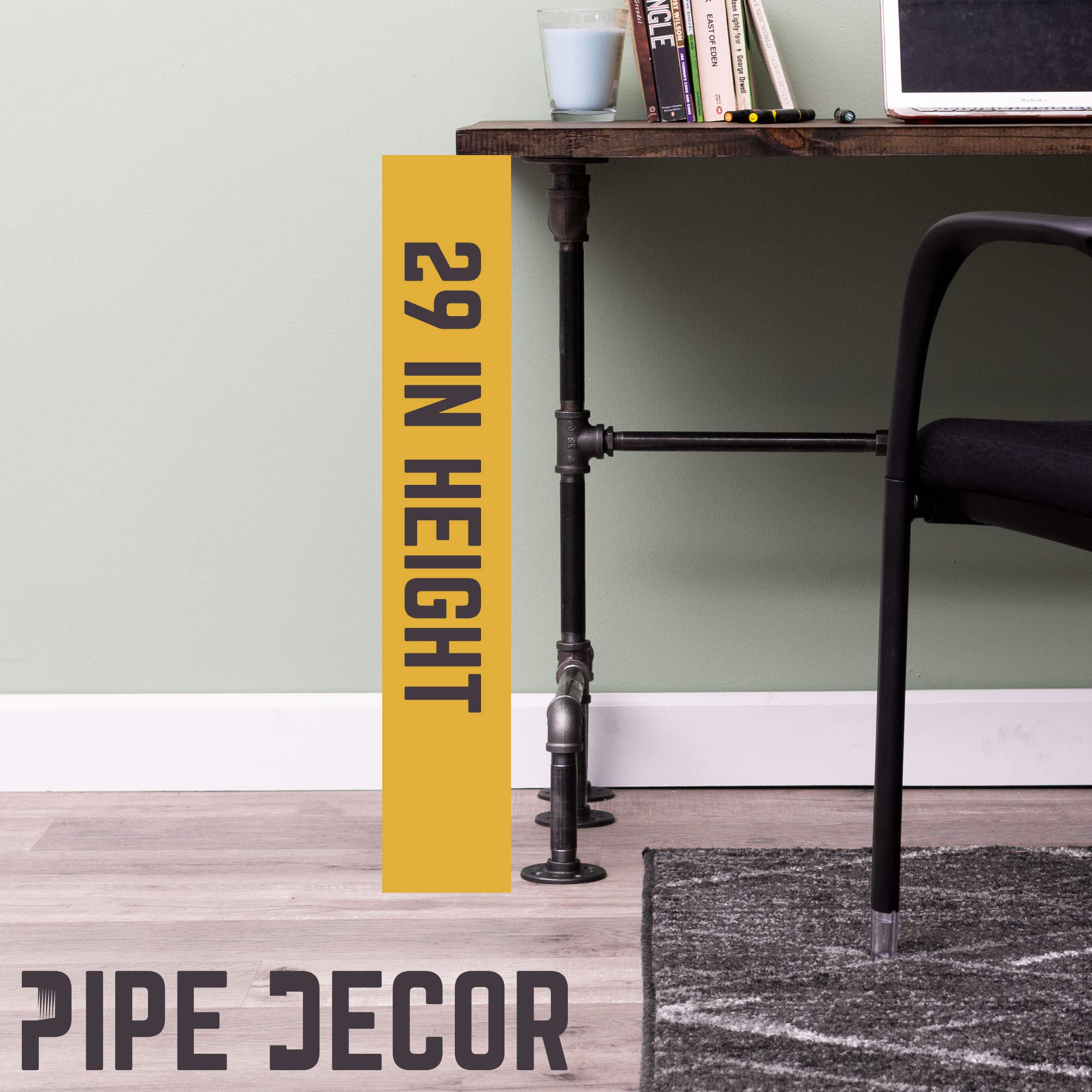Industrial Pipe Desk Leg Set - Dark Grey Unfinished Steel Metal Pipe Legs for Modern Home Office, Writing & Computer Desks | M-Desk Style | Perfect for DIY Workspace & Industrial Decor