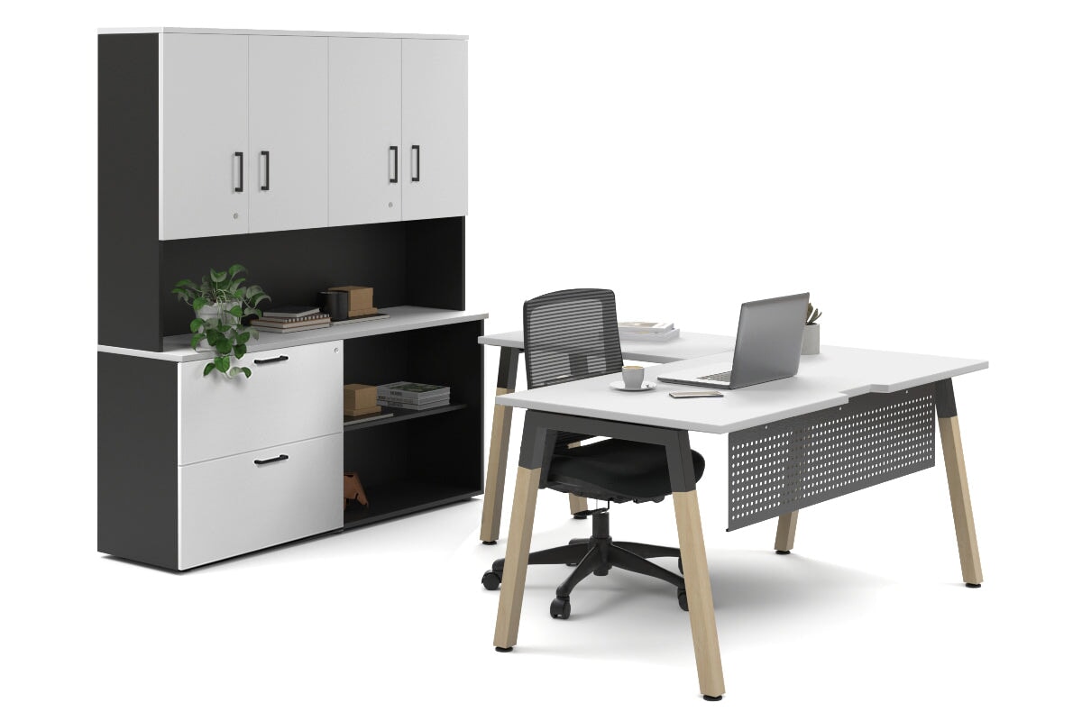 Premium L-Shaped Quadro A Legs for Executive Desks - Solid Wood Legs with Black Cross Beam [1600L x 1700W] - Perfect for Home Office & Modern Workspace Setup