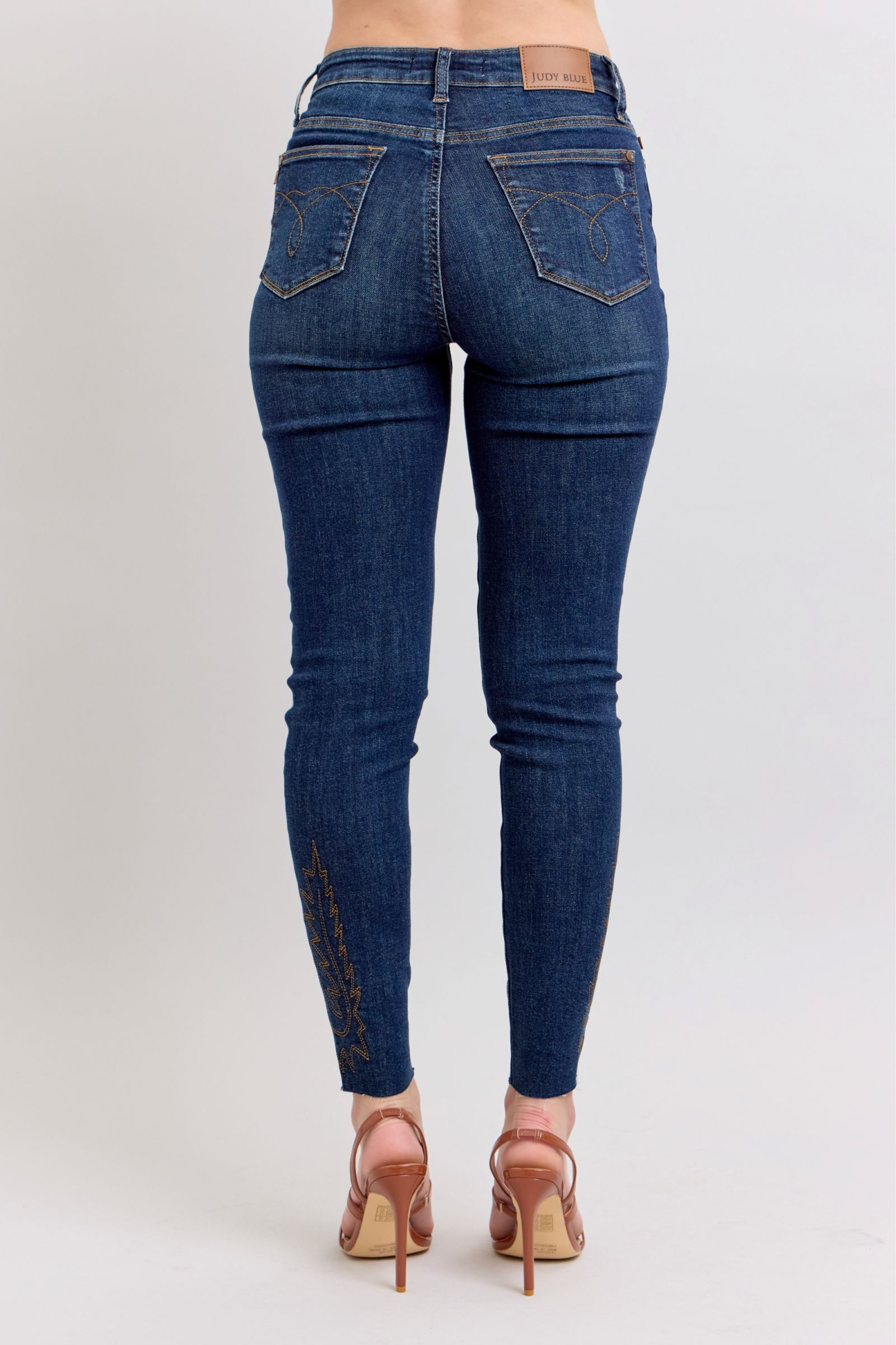 Judy Blue Women's Plus Size High Rise Skinny Jeans with Embroidered Details - Stretchy Comfort Fit for Casual Wear & Everyday Style