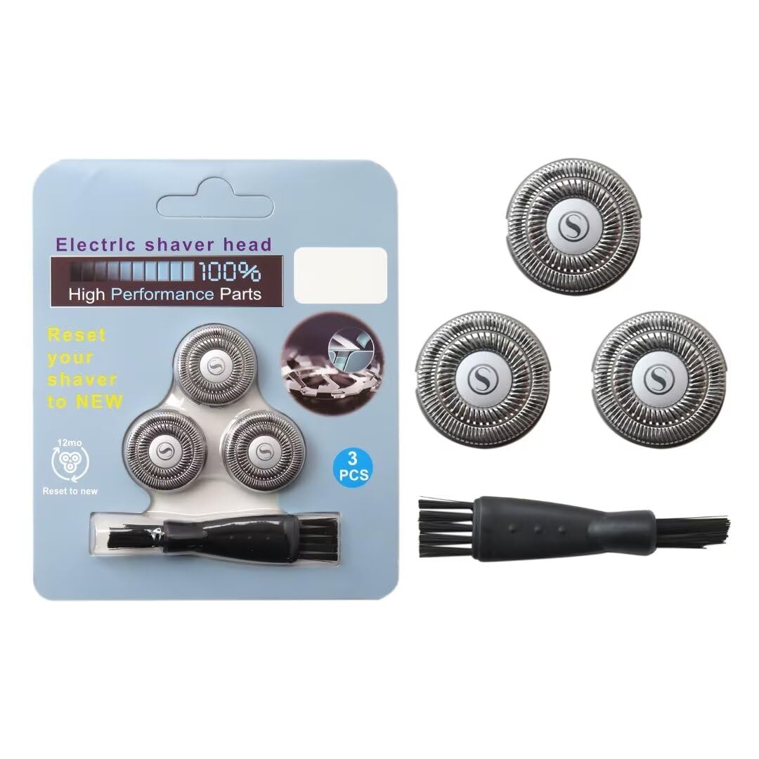 2024 Upgraded SW-S7105 3Pcs Replacement Shaver Head Blades with Cleaning Brush - Compatible with Waterproof Electric Razors for Wet & Dry Shaving - Perfect for Travel, Home & Gym Use