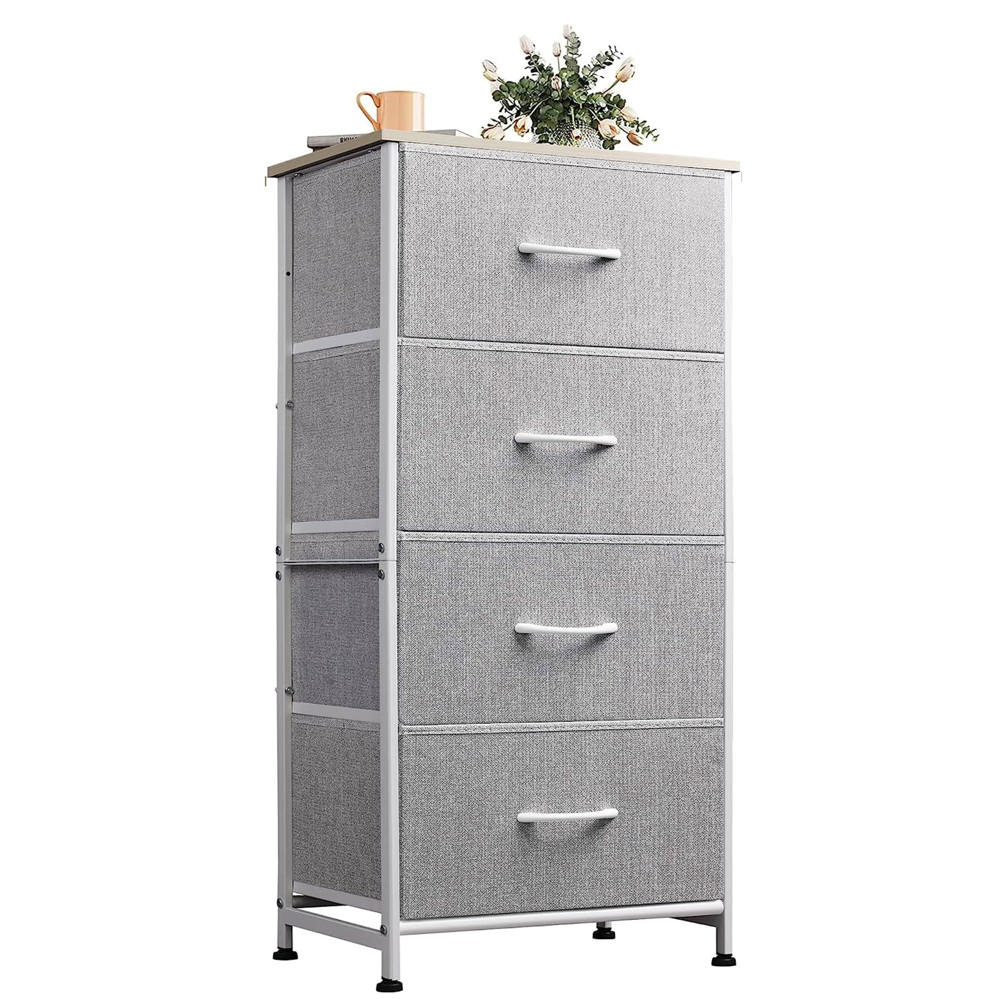 WLIVE 4-Drawer Fabric Dresser with Wood Top & Steel Frame - Light Grey Bedroom Storage Organizer for Clothes, Hallway, Entryway, or Closet - Perfect for Small Spaces & Home Organization