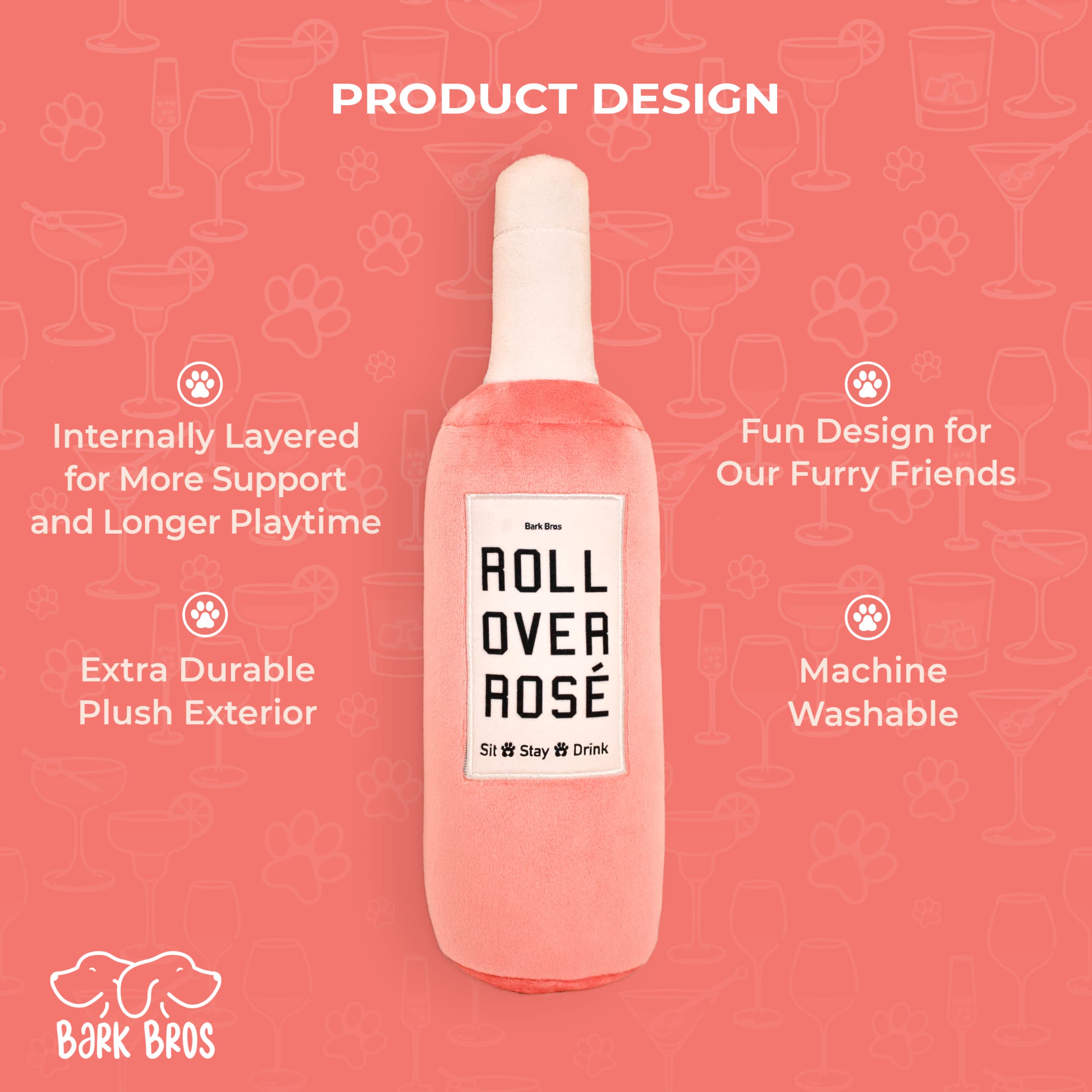 Rose Wine Bottle Dog Toy - Plush Squeaky Puppy Gift for Birthday & Playtime