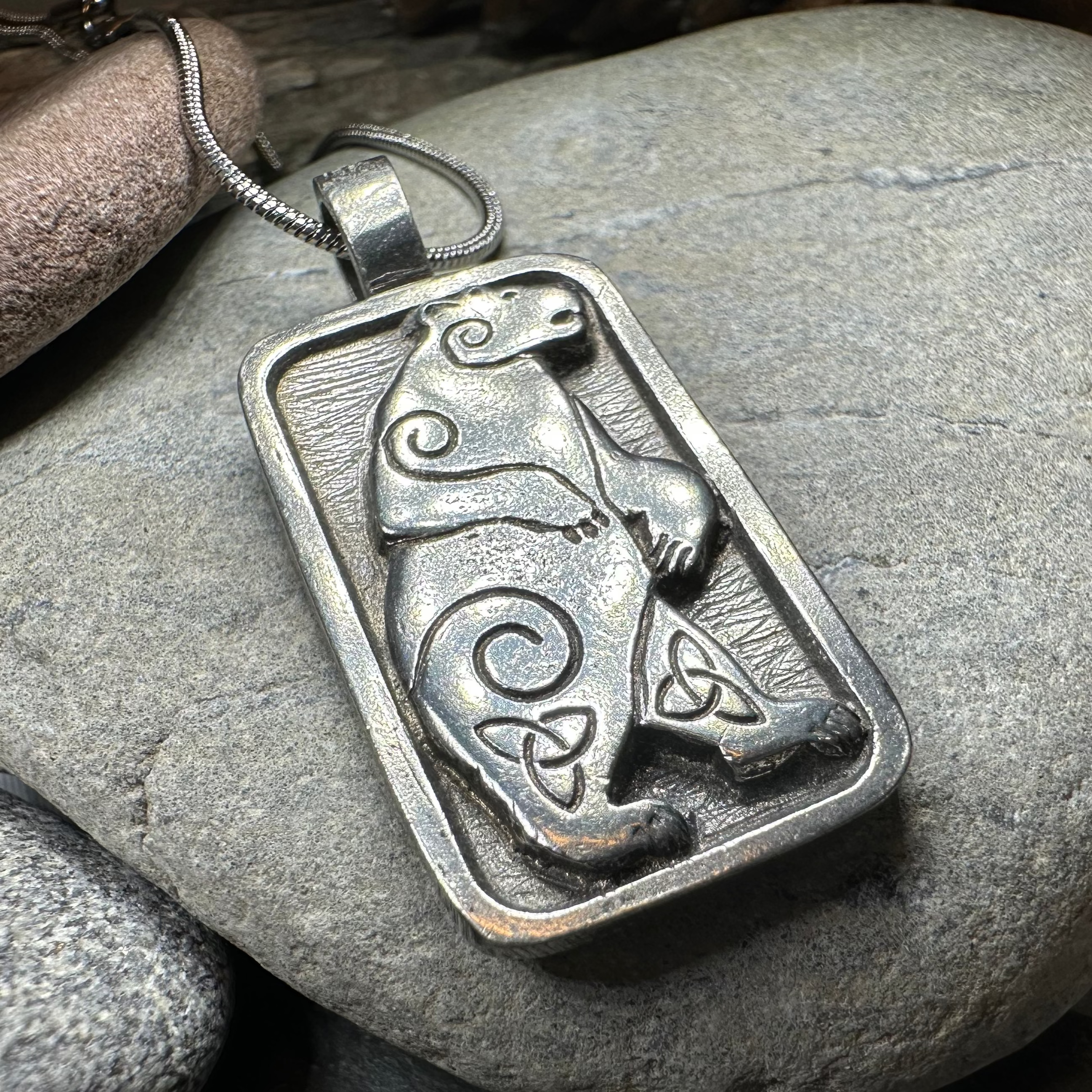 Celtic Spiral Bear Pewter Pendant Necklace for Men & Women - Viking Jewelry, Norse Mythology Gift, Spiritual Protection Amulet - Perfect for Everyday Wear, Pagan Festivals & Viking Cosplay