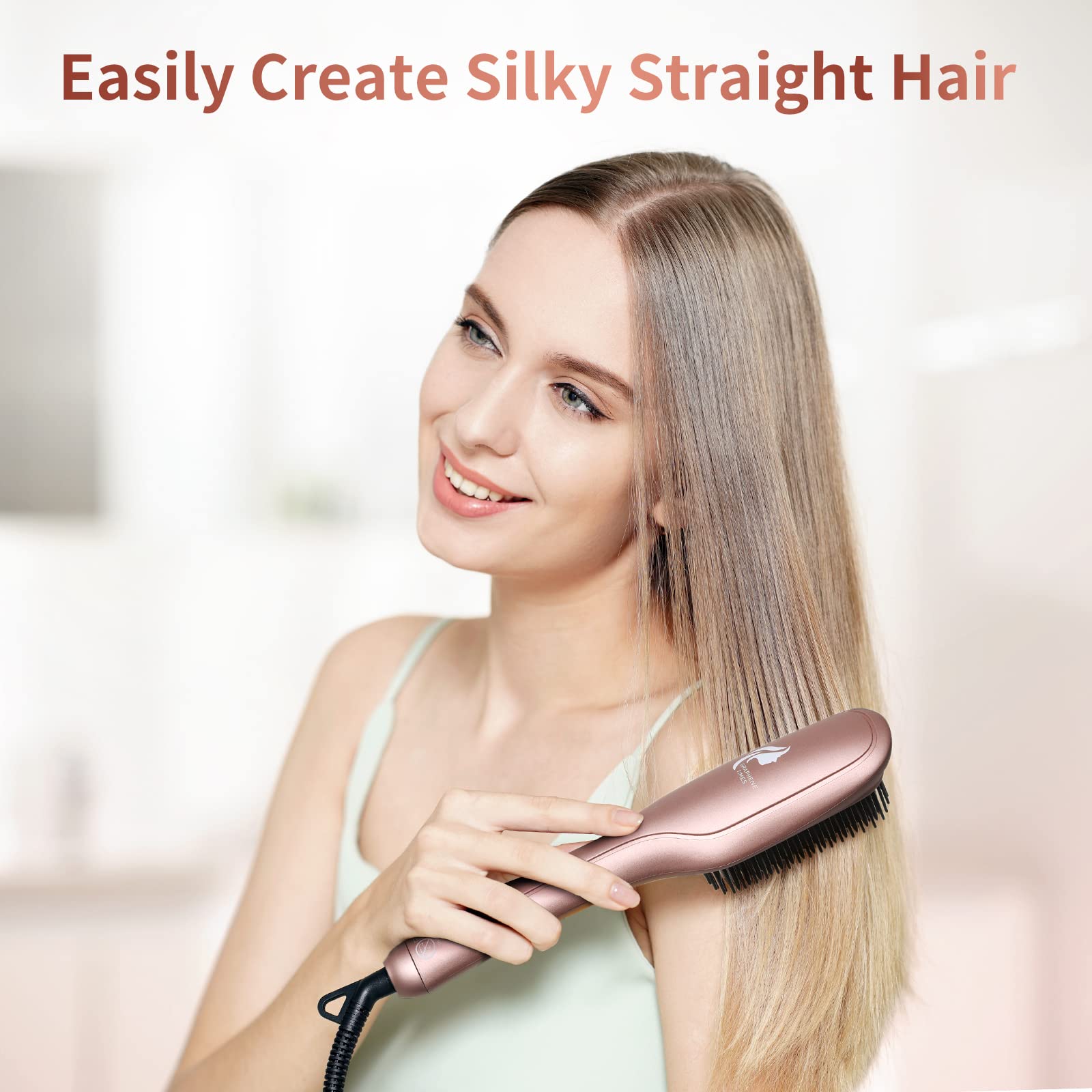 Rose Gold Ionic Hair Straightener Brush - 15 Temperature Settings, Auto Shut Off & Anti-Scald Safety - Salon Quality Straightening Comb for Smooth, Frizz-Free Hair at Home | Perfect for Styling, Travel & Daily Use