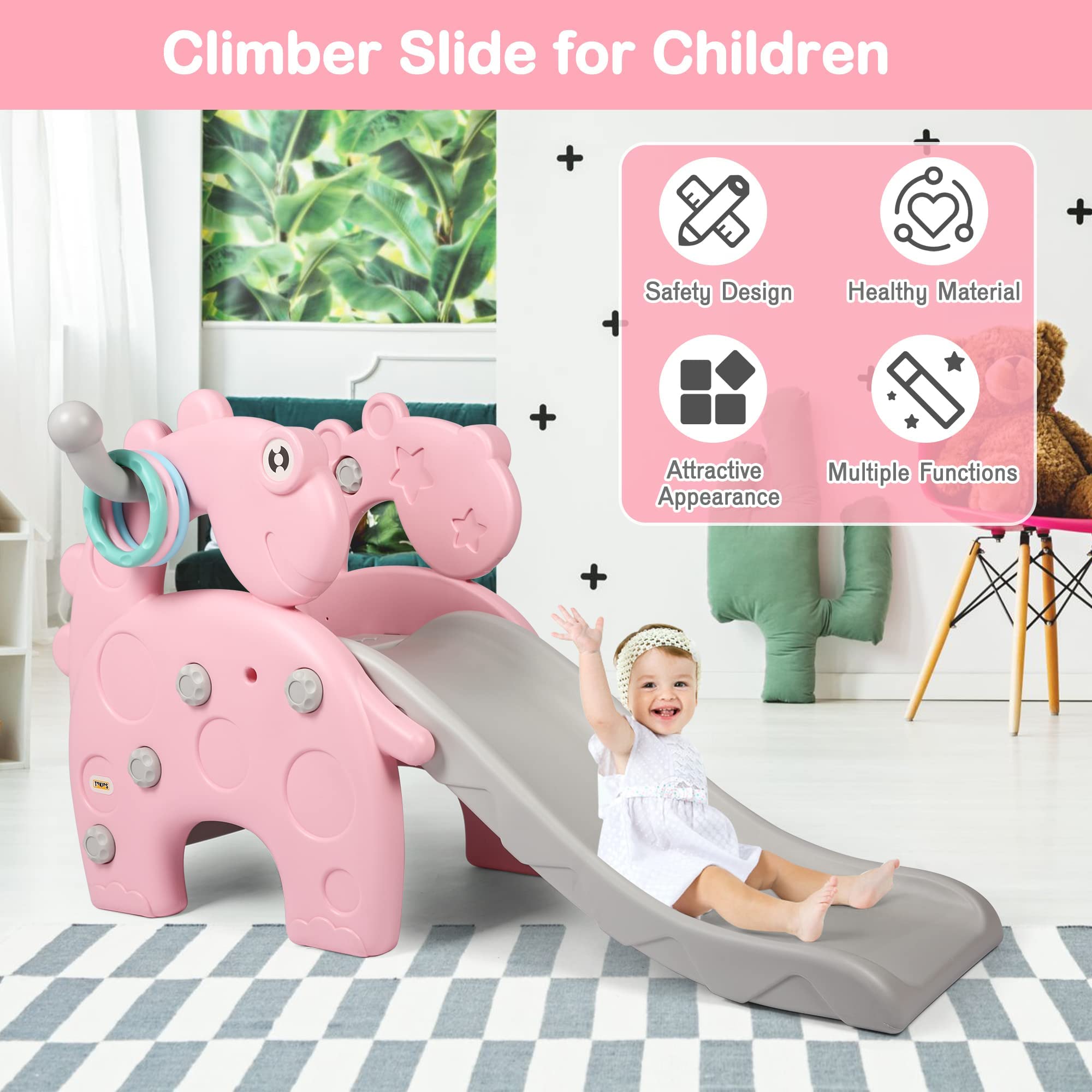 COLOR TREE Toddler Slide and Climber Playset - Outdoor Kids Playground Equipment with Basketball Hoop for Boys & Girls | Perfect for Backyard, Park & Indoor Play (Pink)