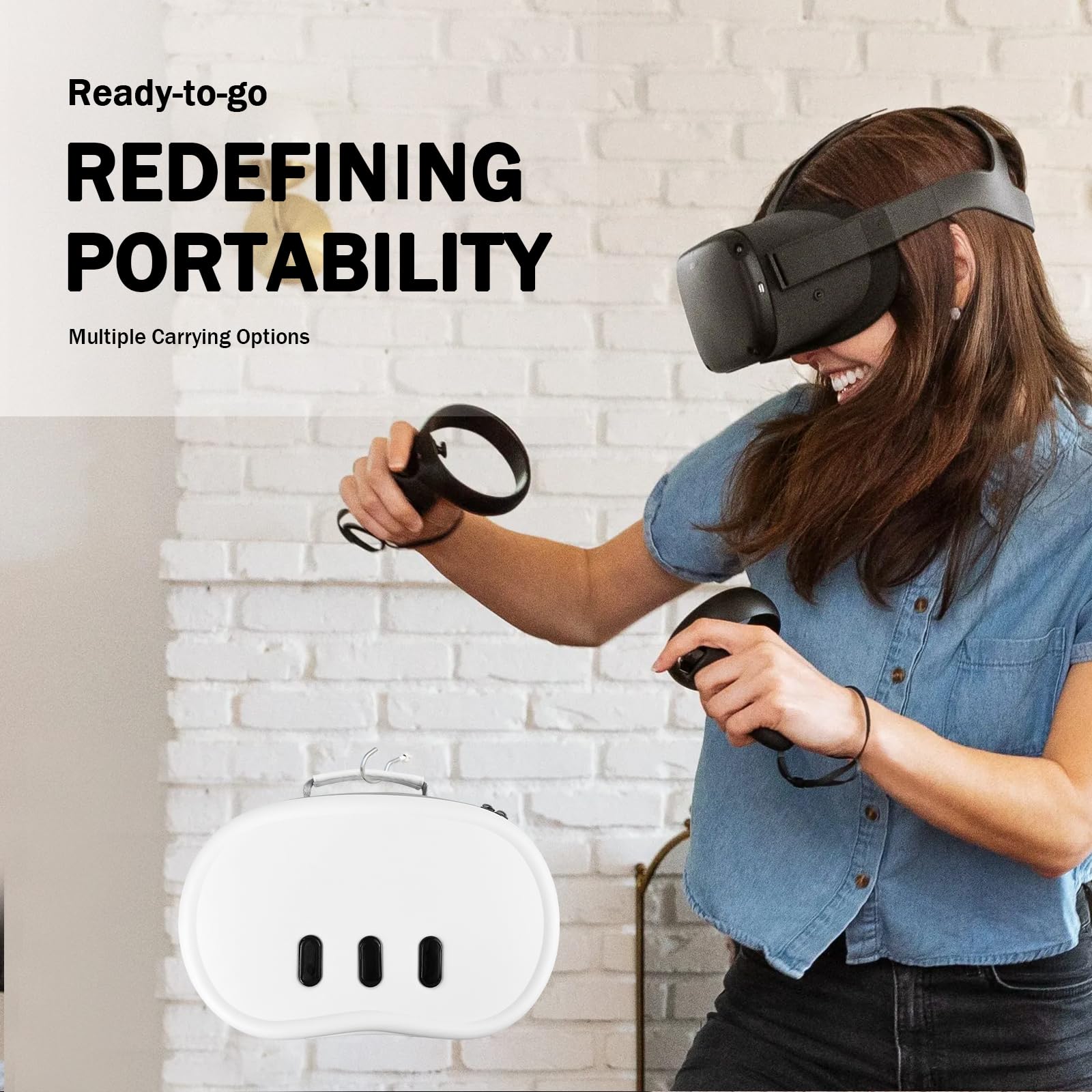 Premium Hard PU Leather VR Headset Case for Meta Oculus Quest 3 - Protective Travel Storage with Controller Compartment | Easy to Clean White Carrying Case for VR Gaming Accessories | Perfect for Travel, Home Storage & VR Arcade Use