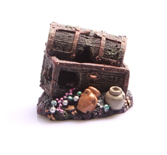 Aqua One Sunken Treasure Chest Small 7.5 x 7 x 6.5cm - Decorative Aquarium Ornament for Fish Tank, Perfect for Pirate Theme Underwater Decor & Hideout for Small Fish