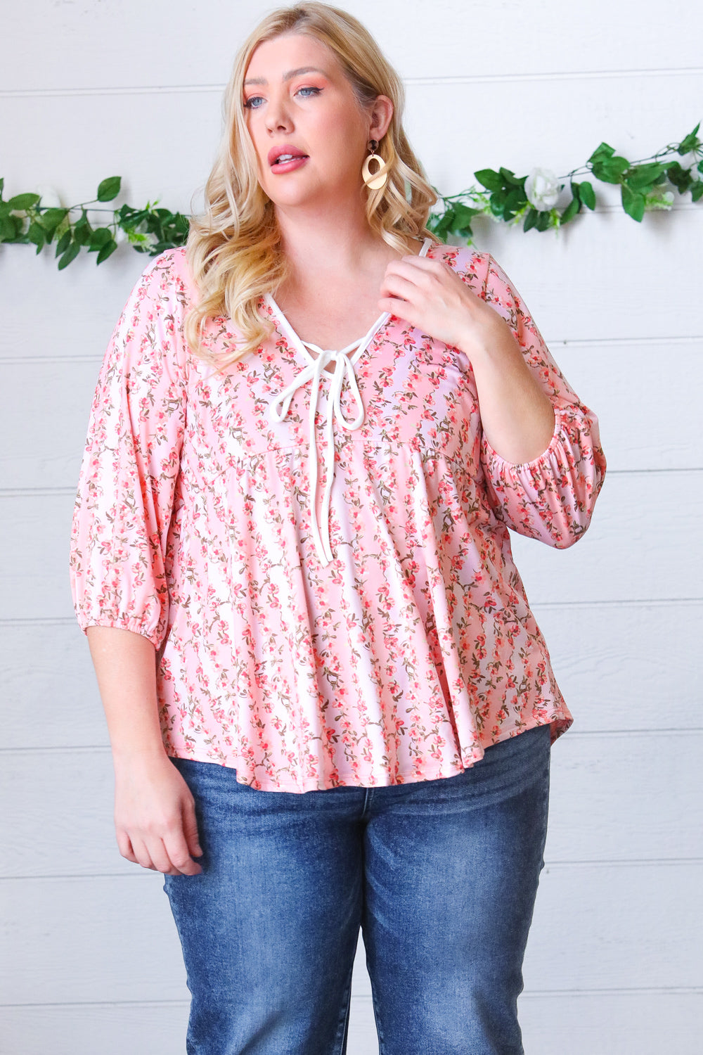 Pink Floral Stripe V-Neck Knit Top for Women - Casual Chic Blouse for Spring Outfits & Date Nights