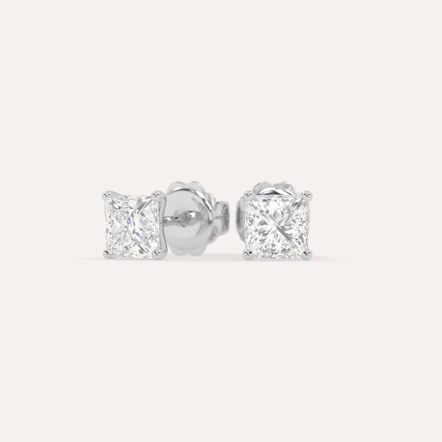 2 Carat Princess Cut Diamond Stud Earrings for Women - 14K White Gold Dainty Earrings for Everyday Wear & Special Occasions