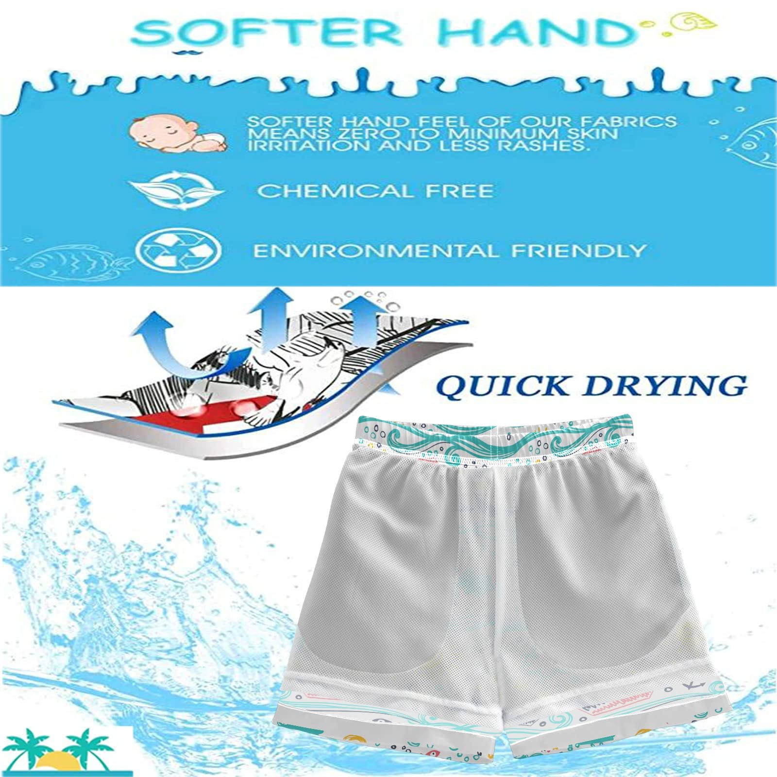 Visesunny Boys' Swim Trunks - Cute Sea Boat Fish Anchor Design, Toddler Bathing Suits for Kids, Quick-Dry Baby Boy Swimwear | Perfect for Beach, Pool, and Summer Water Activities