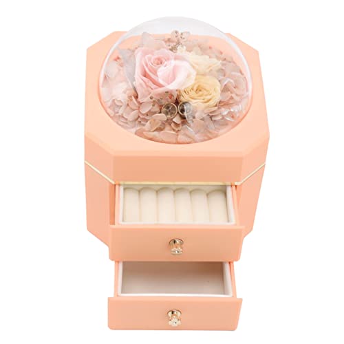 Forever Flower Double Drawer Jewelry Organizer Box - Pink Travel Jewelry Case for Earrings, Necklaces & Rings | Portable Jewelry Storage & Display for Women | Perfect for Travel, Home Organization & Gift Giving