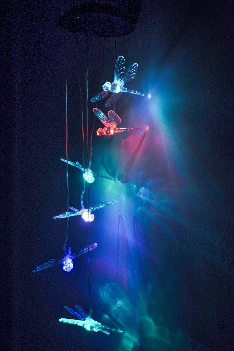 Solar Powered Dragonfly Wind Spinner - Color Changing Wind Chime with LED Lights for Outdoor Garden, Yard, Patio Decor | Weather-Resistant Solar Garden Art for Day & Night Decoration