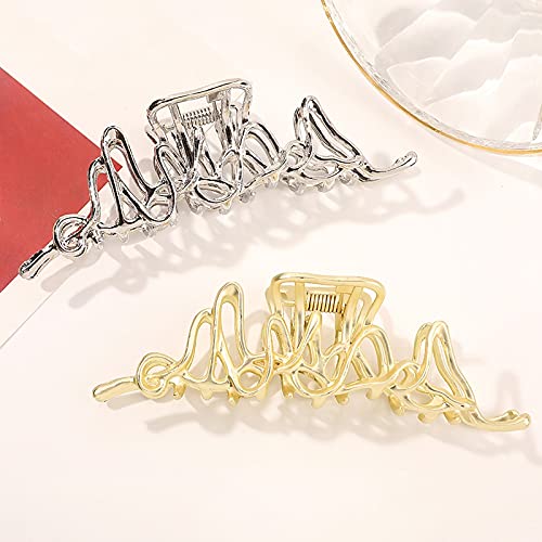 Golden & Silver Elegant Ponytail Holder Hair Clips - 2PCS Metal Hair Claw Clips for Women, Strong Hold Non-Slip Interlocking Teeth - Perfect for Salon, Hairstyling, Thick & Thin Hair, Everyday Use & Special Occasions