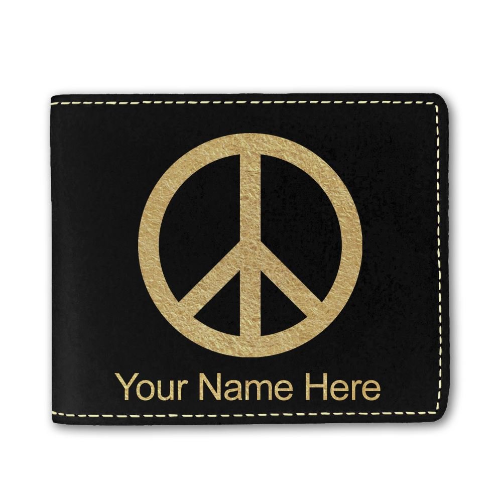 Personalized Engraved Faux Leather Wallet with Peace Sign Design - Perfect for Gifts, Everyday Use & Travel Accessories