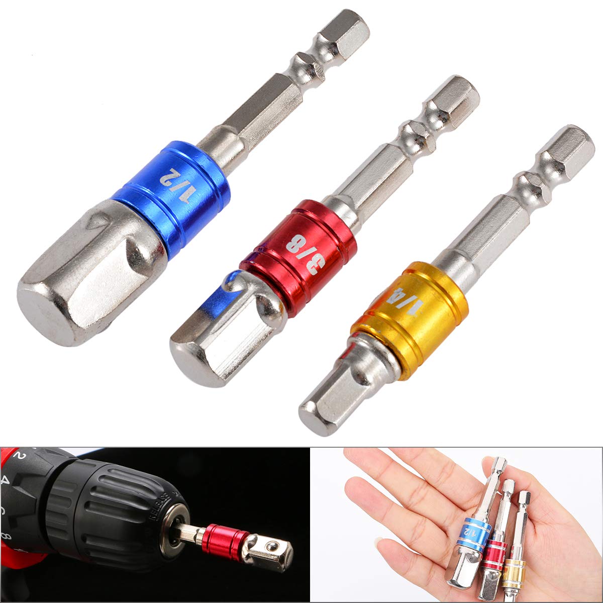 KATUR 3-Piece Power Hand Tools Socket Adapter Set - 1/4