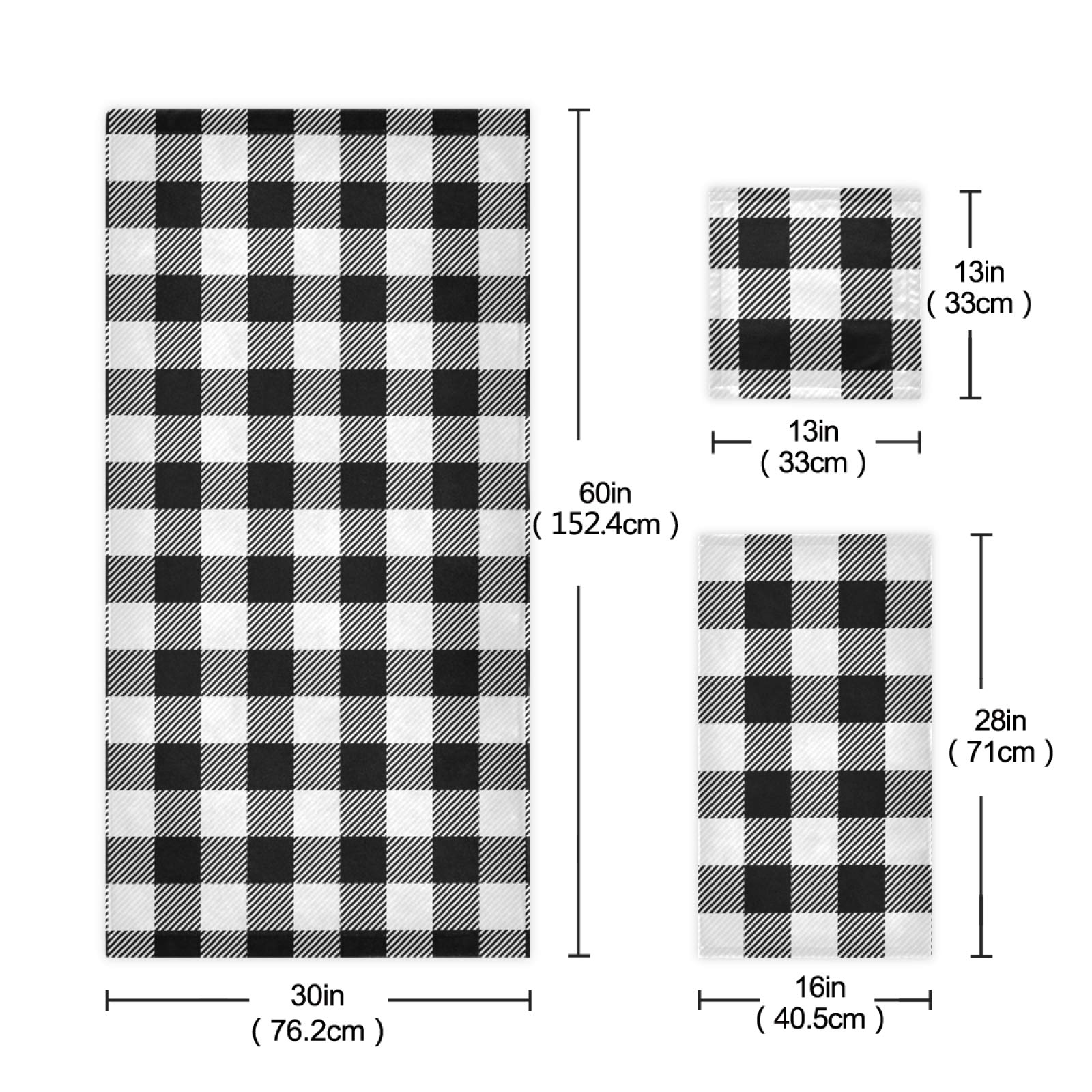 Qilmy Buffalo Plaid Bath Towels Set - Ultra Absorbent & Soft 3-Piece Towel Set for Home, Spa, Hotel Decor | Perfect for Bathroom, Beach & Gym Use