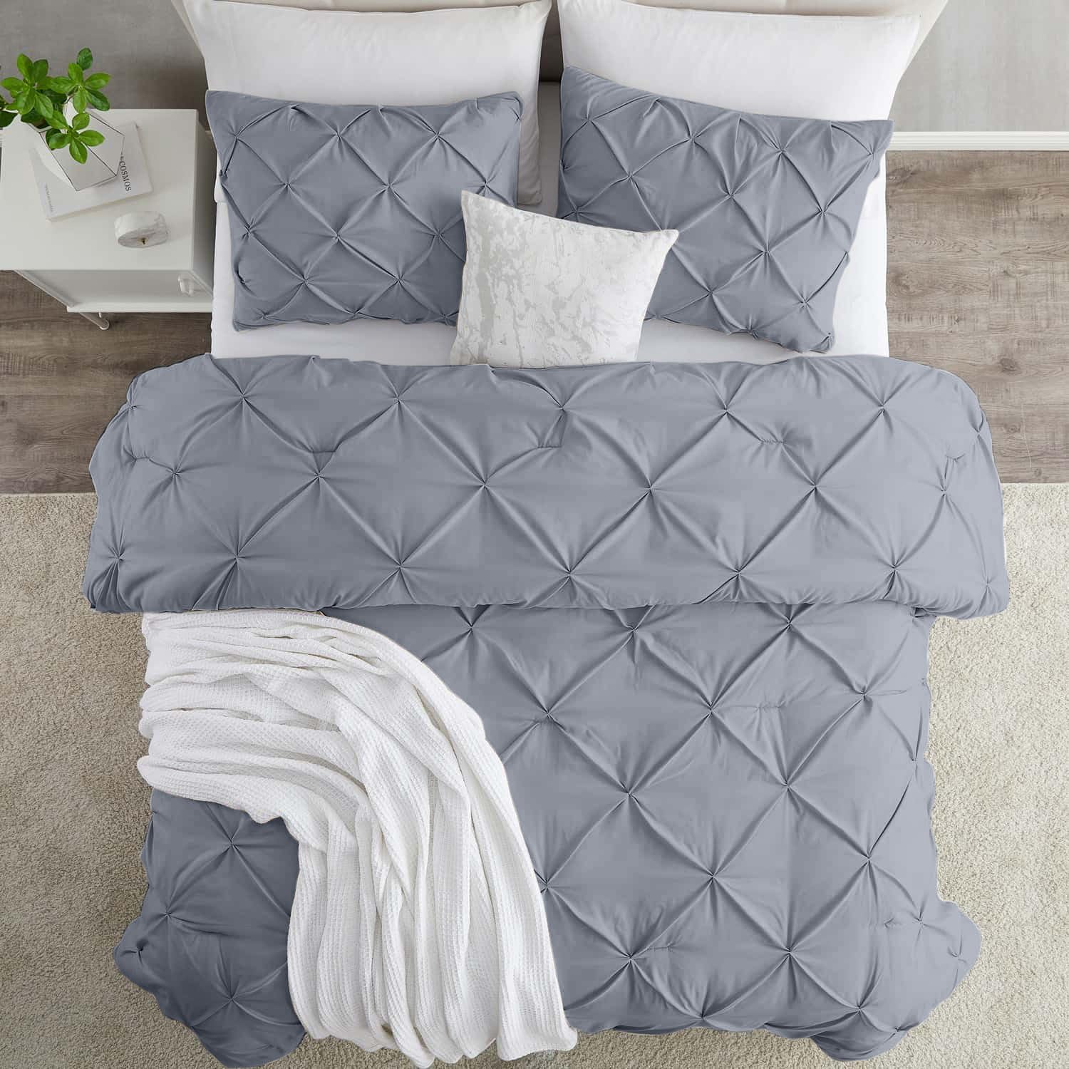 Ice Blue Twin Size Duvet Cover Set - 2 Piece Pintuck Comforter Cover with Button Closure (68x90 inches) & Pillow Sham - Ultra Soft Microfiber Bedding for Kids, Teens & Guest Rooms - Pinch Pleated Design for Modern Bedrooms