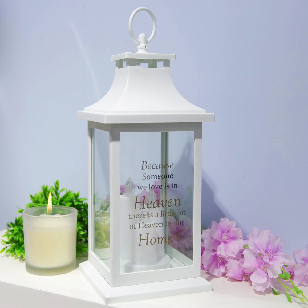 Heaven in Our Home Memorial Lantern - White LED Candle Holder for Remembrance, Funerals & Home Decor