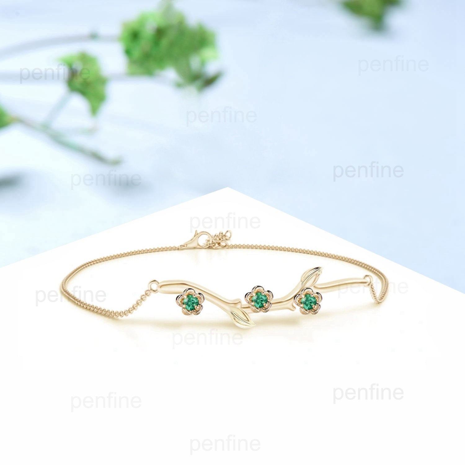 Emerald Green Crystal Leaf Bracelet for Women - Nature Inspired Twig Branch Design, Stackable Elegant Jewelry, Perfect Anniversary Gift for Her - Ideal for Weddings, Parties & Everyday Wear