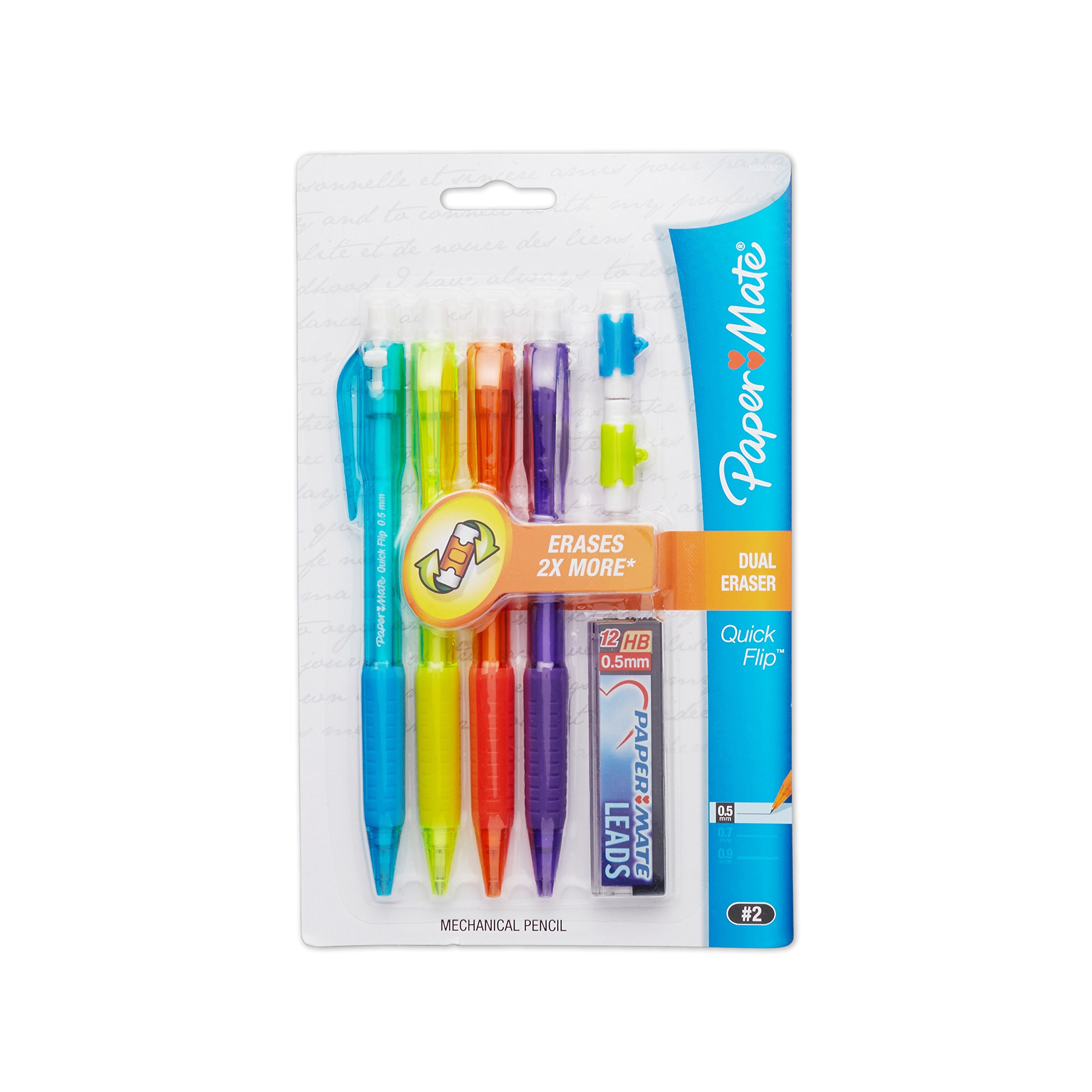 Paper Mate Quick Flip 0.5mm Mechanical Pencil Starter Set with 12 Refills - Ergonomic Design for School, Office & Sketching - Smooth Writing for Students & Professionals