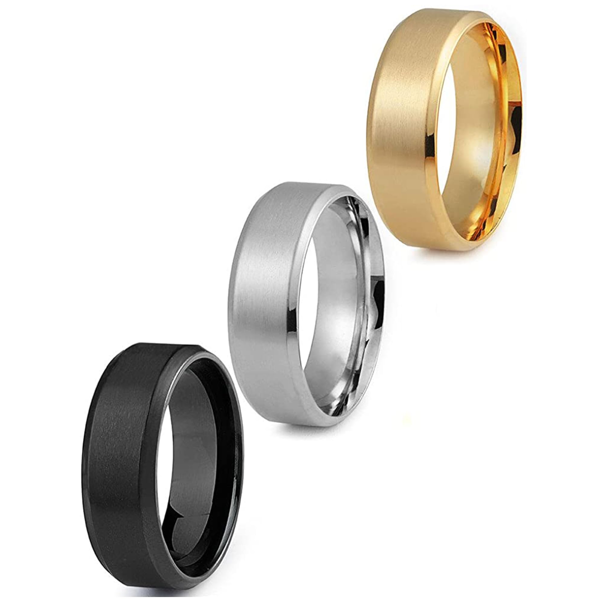 Jstyle 8MM Stainless Steel Wedding Rings for Men - Cool Simple Band Set of 3 Rings | Durable & Hypoallergenic Men's Jewelry for Engagement, Anniversary & Everyday Wear