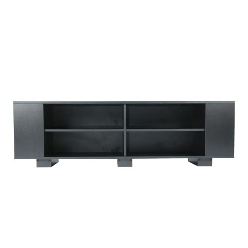 Mid-Century Modern TV Stand for 65-Inch Flat Screen TVs - Universal Entertainment Center with 8 Open Shelves, Black Storage Cabinet for Living Room & Bedroom - Perfect for Home Theater Setup & Media Organization