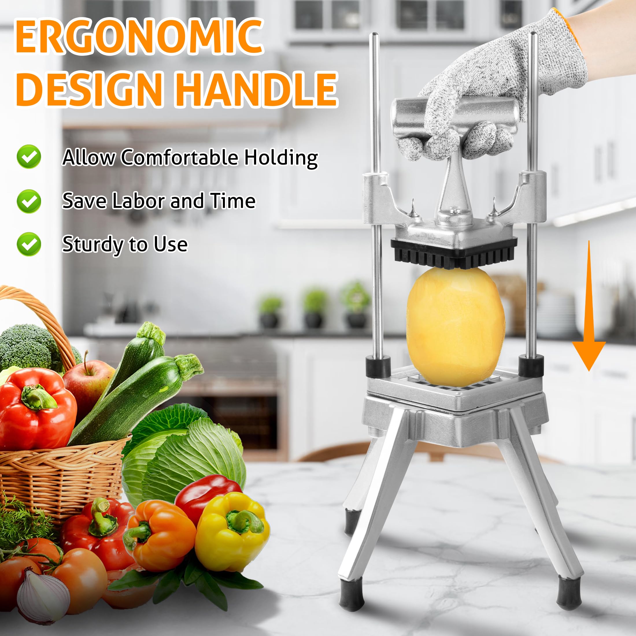 Commercial Stainless Steel Vegetable & Fruit Chopper Dicer - Heavy Duty Onion, Potato, Pepper & Mushroom Cutter with 1/2