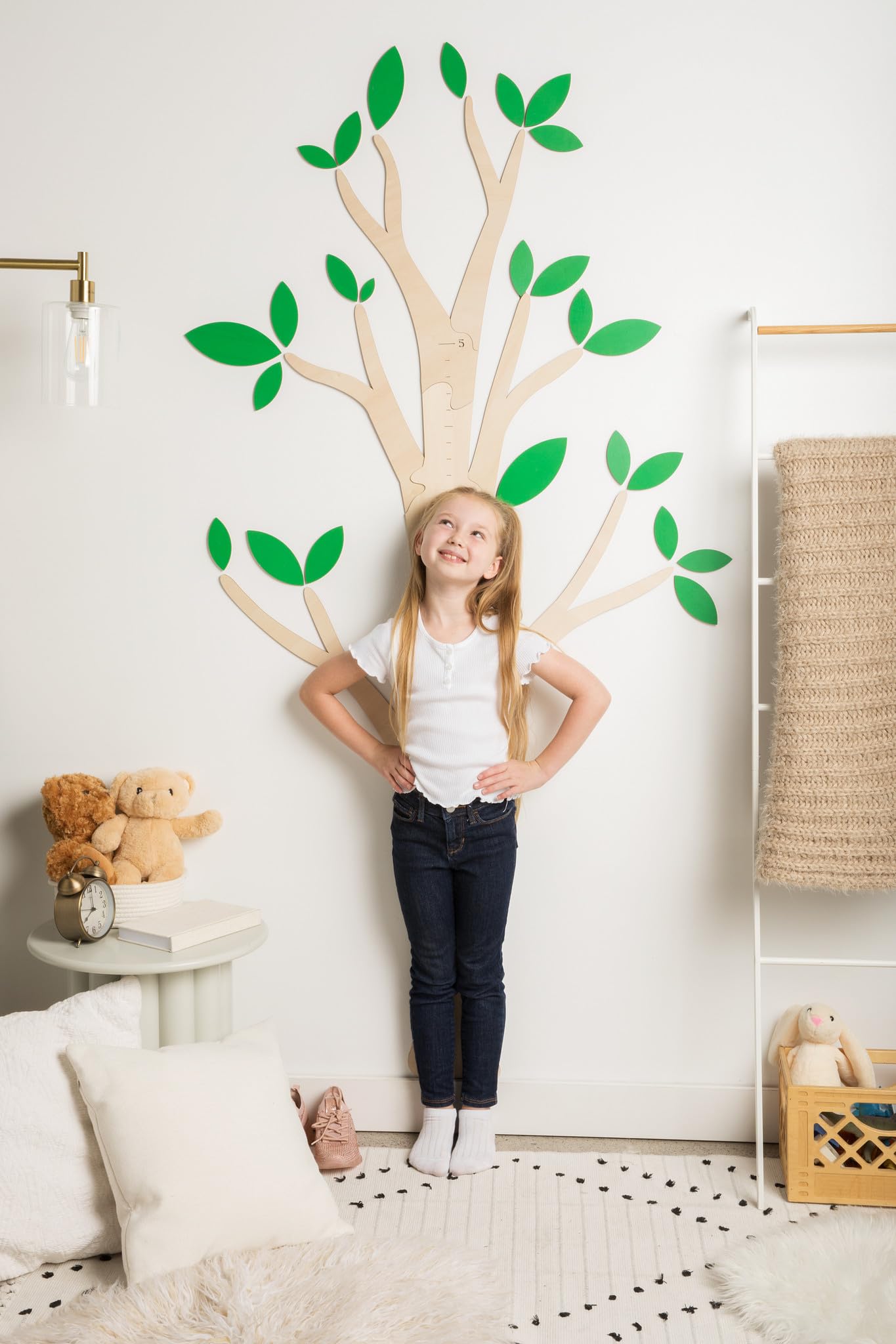 Wooden Tree Growth Chart for Kids - Nursery & Playroom Wall Decor