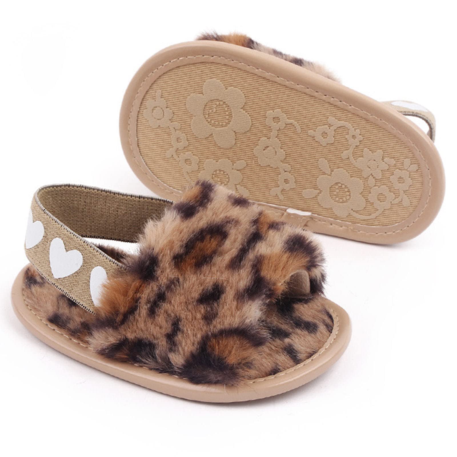 2 Pack Baby Girls Sandals - Soft Elastic Back Strap Toddler Slippers with Faux Fur | First Walker Shoes for Infants | Non-Slip House Shoes & Princess Style Outdoor Play