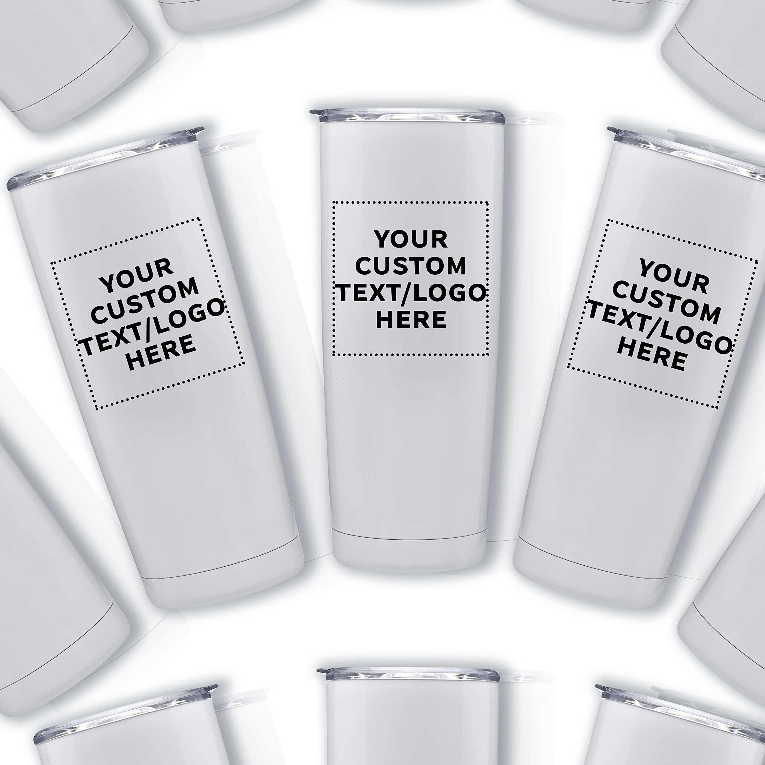 Custom Stainless Steel Coffee Tumblers 20 oz (Set of 6) - Double Wall Insulated Personalized Bulk Pack - Keeps Hot & Cold Beverages Perfect - Ideal for Coffee, Tea, Hot Cocoa, Office, Travel & Gifts - White