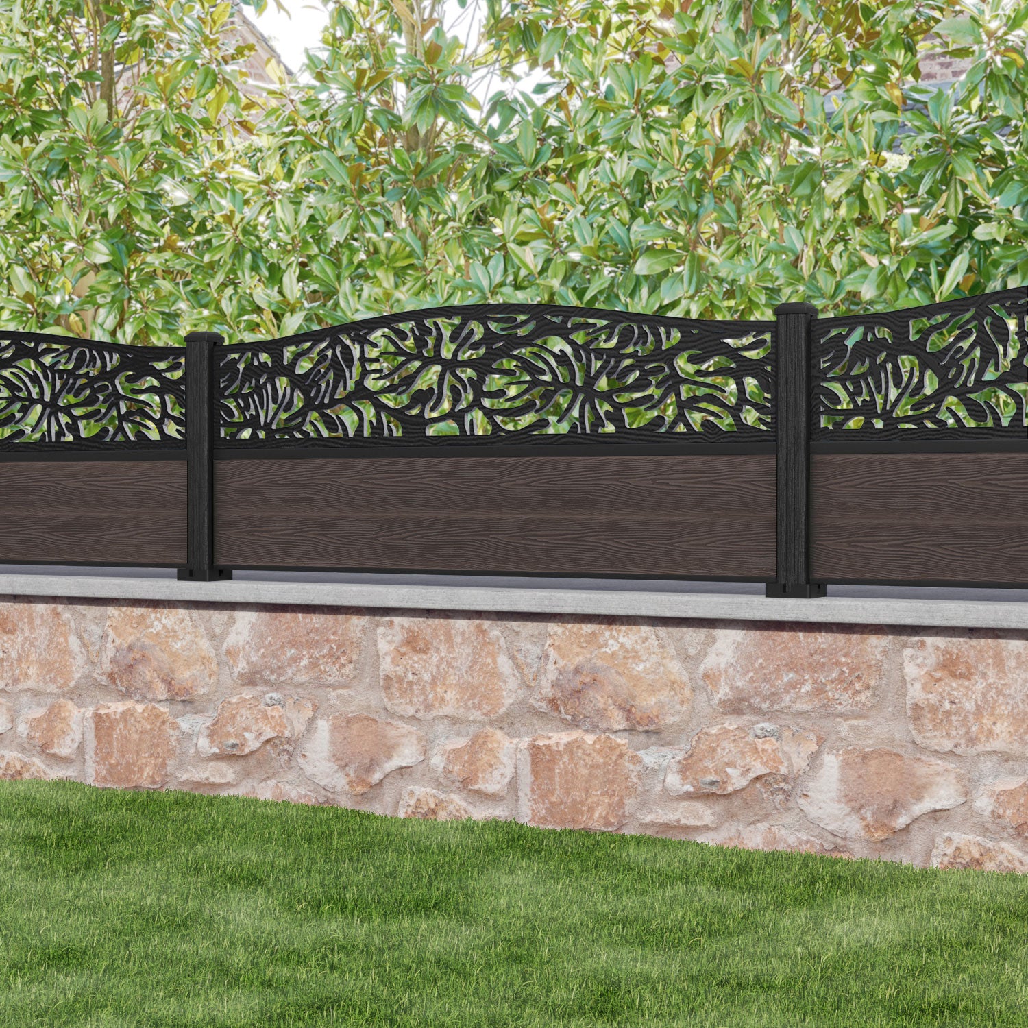 Classic Botanic Curved Top Fence Panel - Mid Brown Composite Wood Privacy Fence for Garden, Backyard, and Outdoor Decoration | Durable Weather-Resistant Fencing Solution