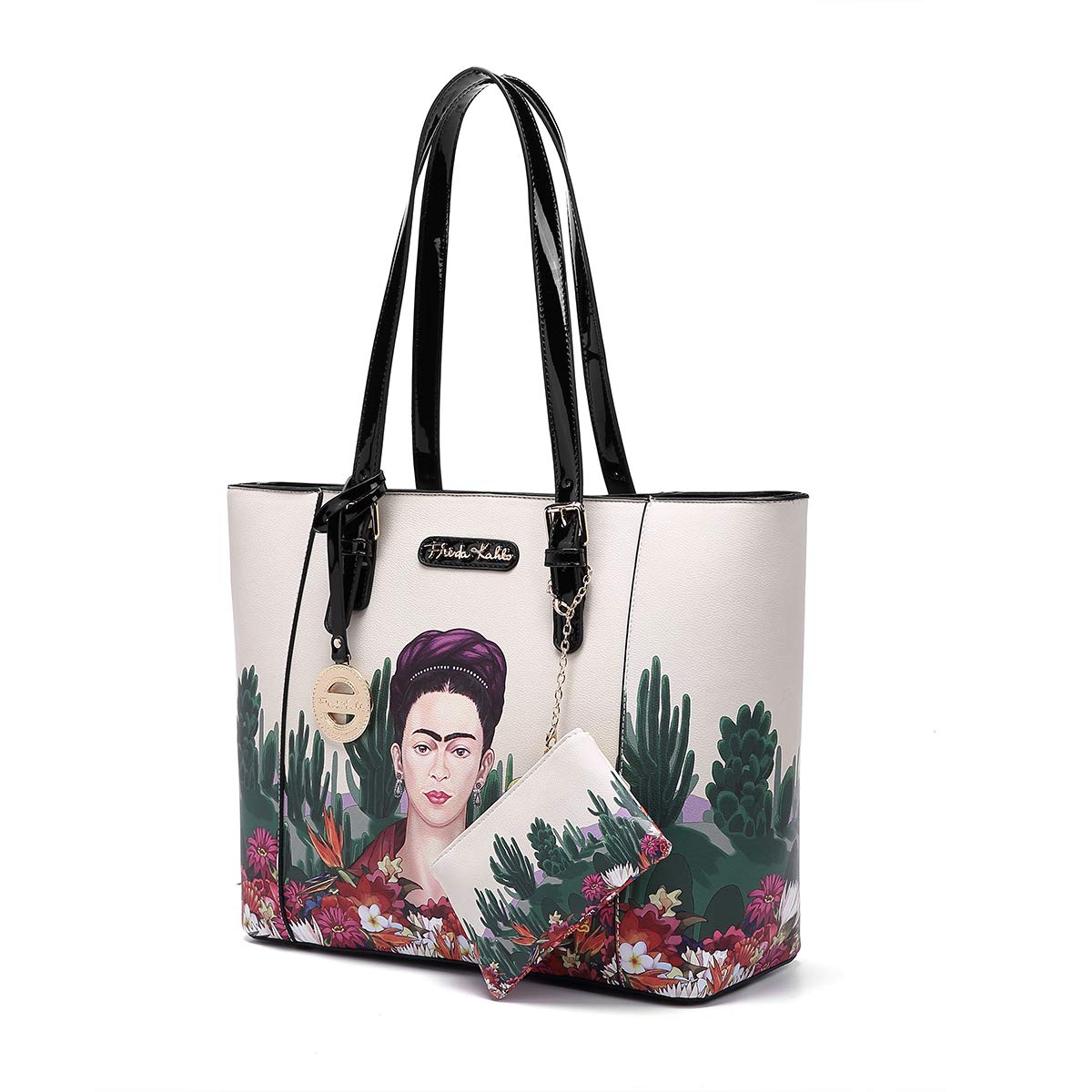 Frida Kahlo Licensed Cactus Tote Bag - Large Structured Shoulder Purse for Women | Perfect for Work, Travel & Everyday Use