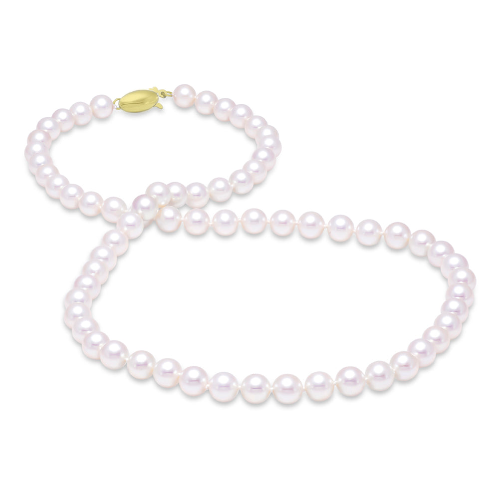 6.5mm Akoya Pearl Necklace with 14K Gold Fish Hook Clasp - Elegant Jewelry for Women, Perfect for Weddings, Parties & Special Occasions