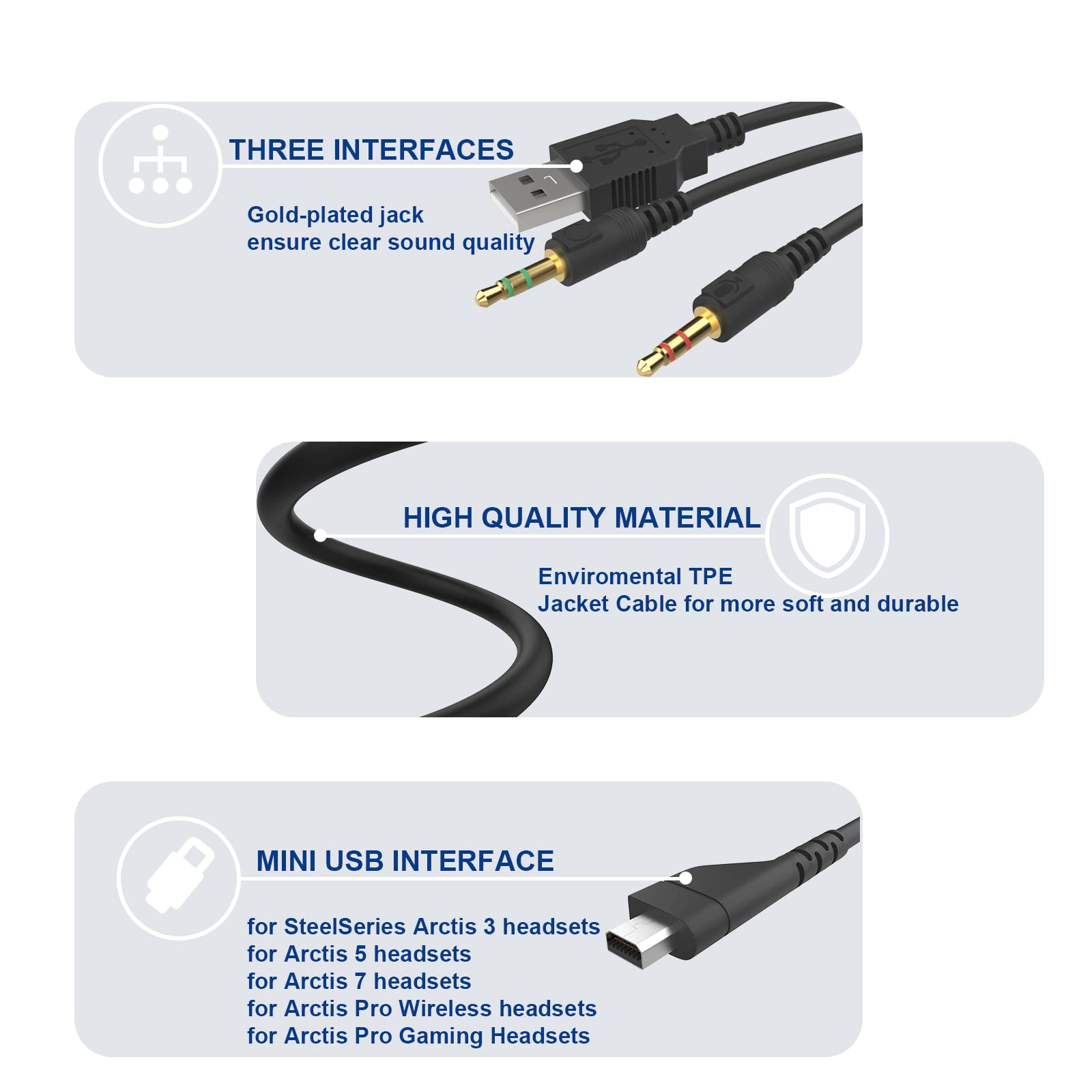 Replacement 3.5mm Audio Cable for SteelSeries Arctis 7/5/3/Pro Wireless Gaming Headsets - 6FT Nylon Braided Aux Cord for PC, Laptop, PS4, Xbox - Enhanced Durability for Long Gaming Sessions