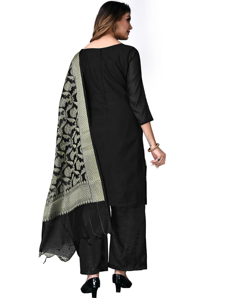 Elegant Black Banarasi Jacquard Palazzo Salwar Suits for Women - Traditional Indian Ethnic Wear for Weddings, Festivals & Special Occasions