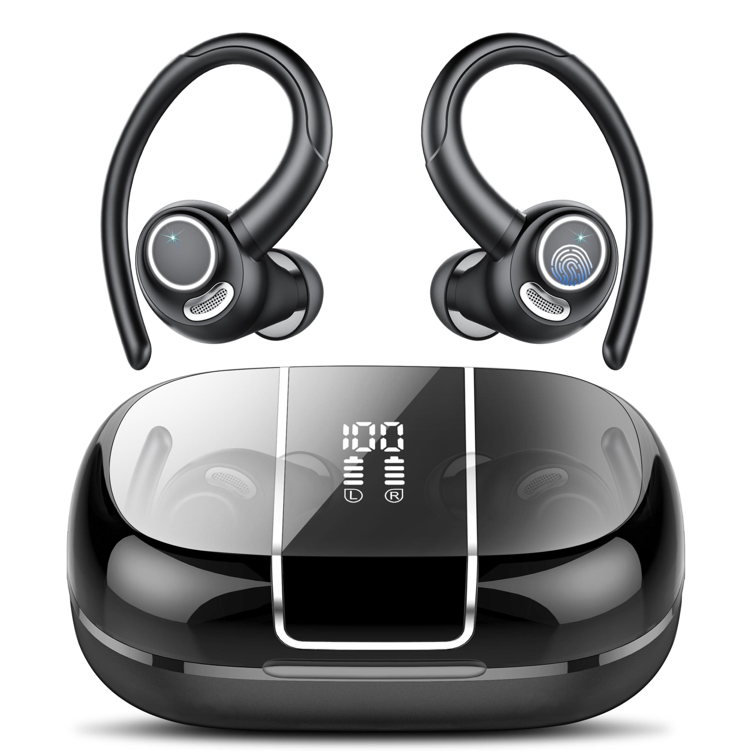 Wireless Bluetooth 5.3 Earbuds with Earhooks - 48H Playtime, Deep Bass Stereo Sound, HD Mic & IP7 Waterproof - Sport Headphones for Running, Workout, Gym, Travel & Daily Use
