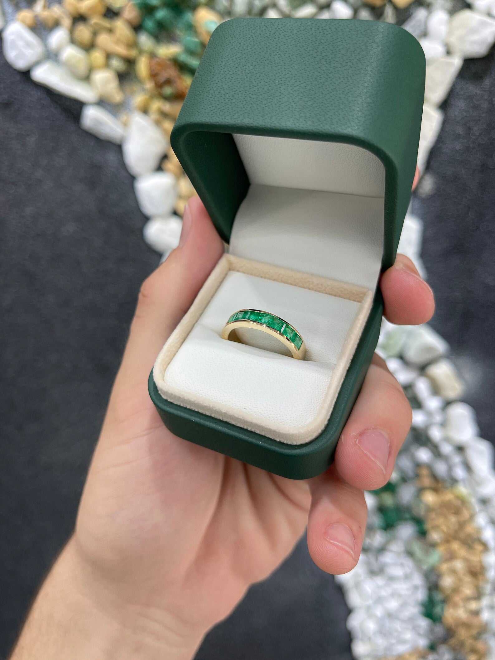 1.40tcw Genuine Vivid Green Emerald 14K Gold Wedding Band Ring for Men - Perfect for Engagement, Anniversary & Special Occasion Gifts