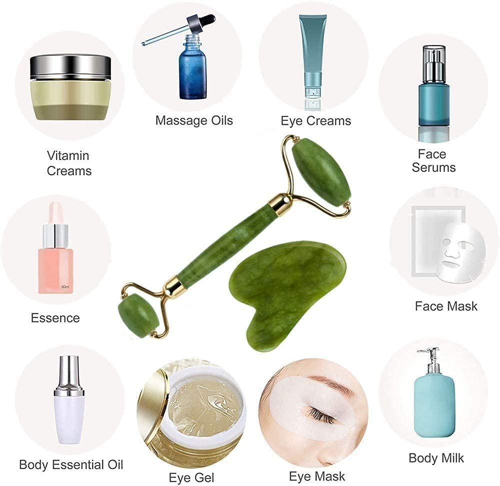 Premium Jade Roller & Gua Sha Set - Natural Facial Massage Tools for Skin Care, Anti-Aging, Wrinkle Reduction - Relaxing Face, Eye & Neck Massager for Glowing Skin - Perfect for Daily Skincare Routine & Spa Day at Home