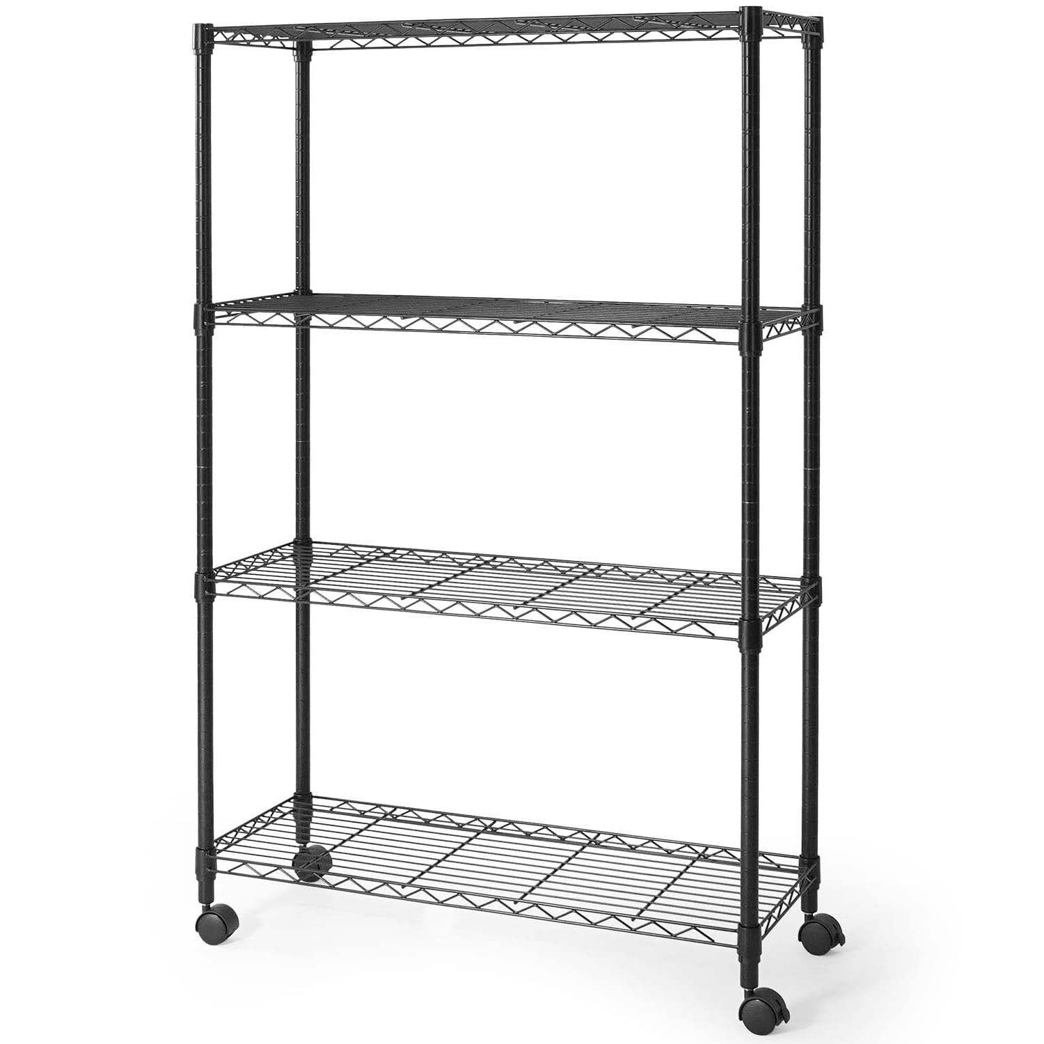 4/5-Tier Adjustable Height Black Metal Wire Shelving Unit - Heavy Duty Garage Storage Organizer with Leveling Feet & Wheels | Perfect for Home, Office, Warehouse, and Retail Storage Solutions