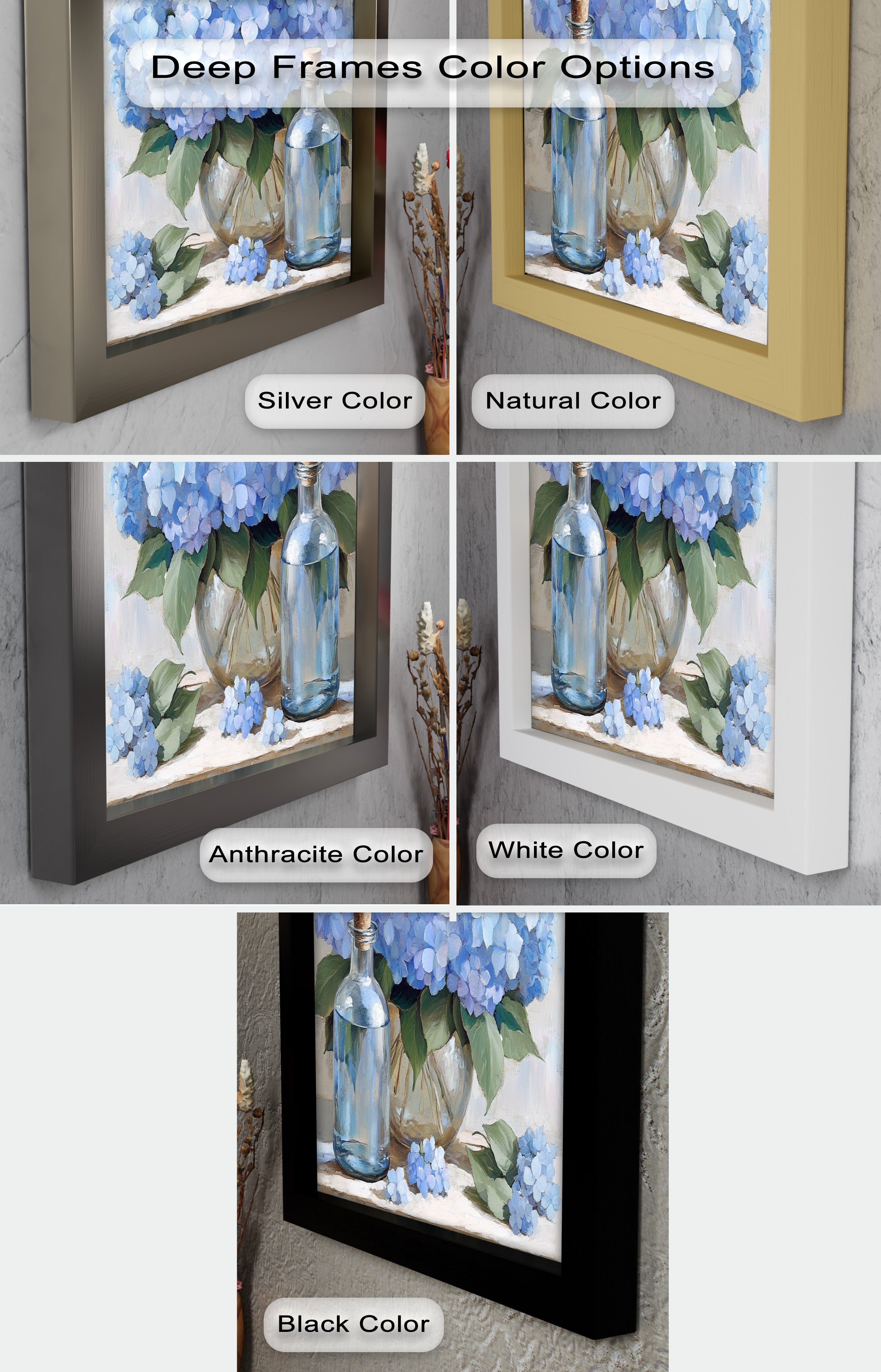 Blue Floral Still Life Oil Painting - Modern Wall Art for Living Room, Bedroom & Office Decor