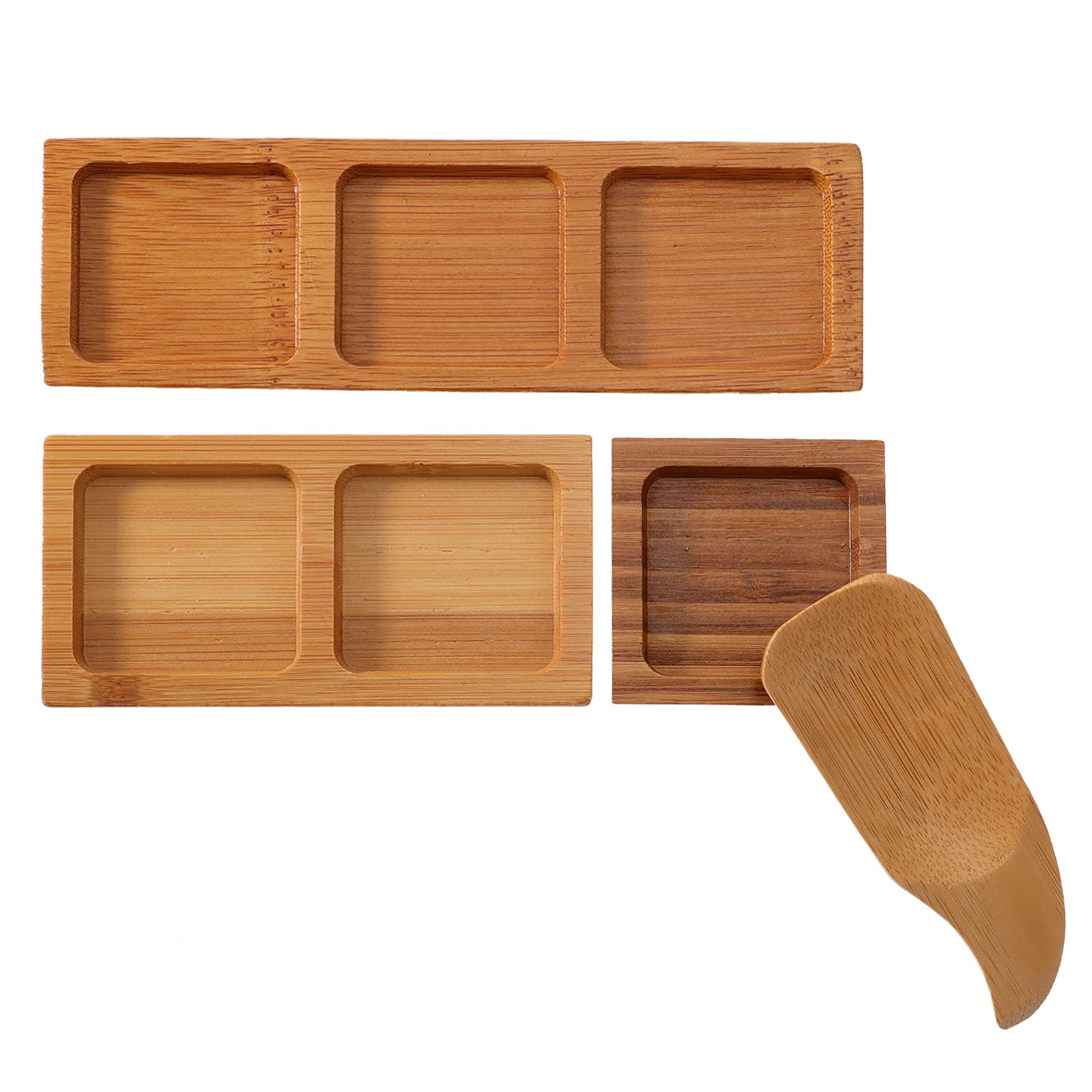 Cabilock 4-Piece Bamboo Seasoning Dish Set - Small Soy Sauce Bowls & Wooden Spoons for Sushi, Dumplings, Ramen - Eco-Friendly Tableware for Asian Cuisine & Home Dining