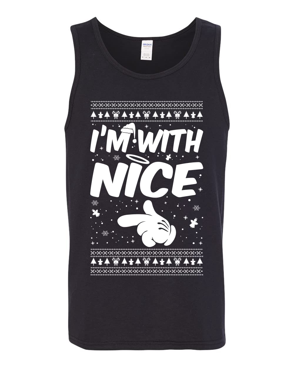 Wild Bobby 'I'm with Nice' Ugly Christmas Sweater Graphic Tank Top for Men - Perfect for Holiday Parties & Festive Gatherings