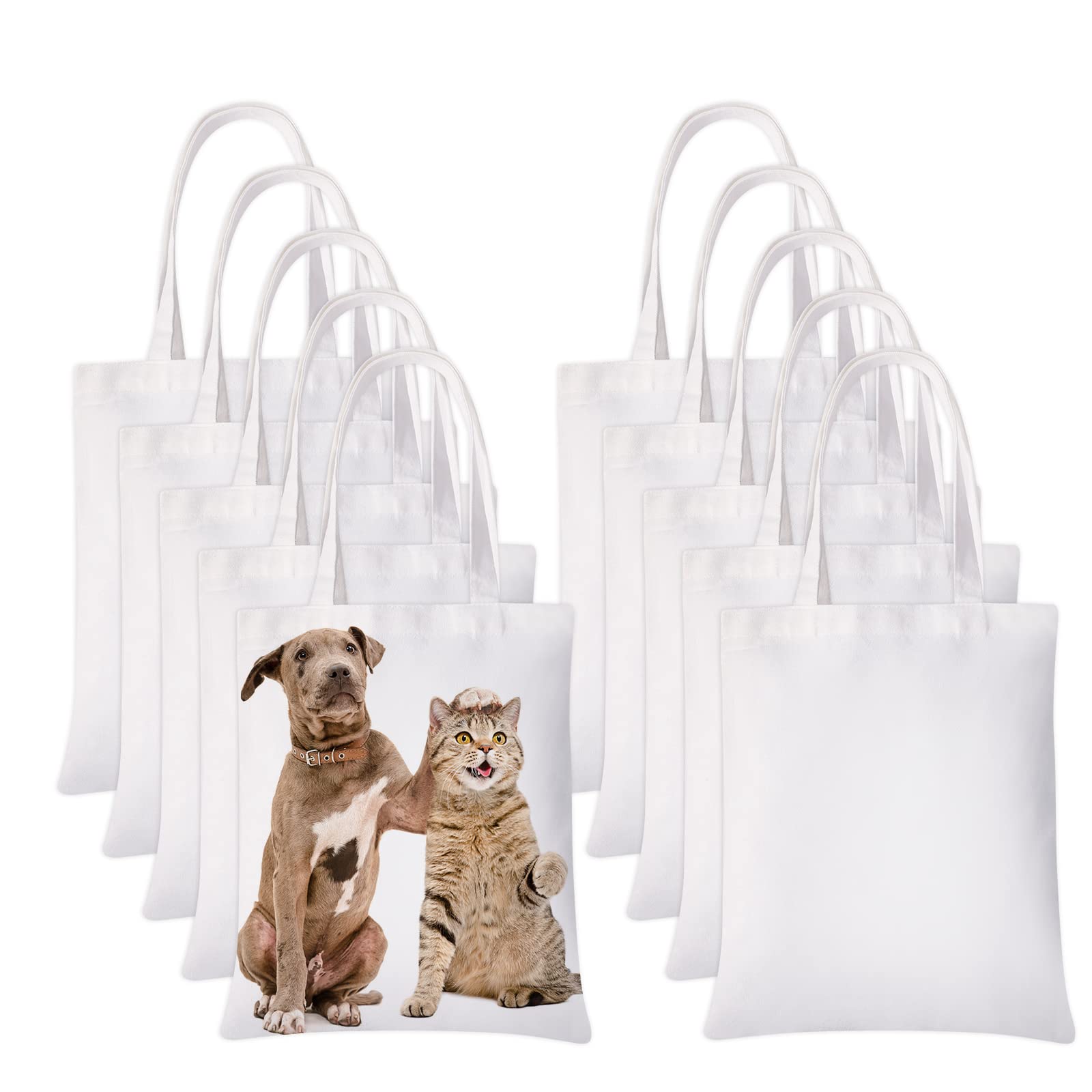 10 Pack Blank White Sublimation Tote Bags for DIY Printing & Customization - Perfect for Craft Projects, Personalized Gifts & Promotional Events