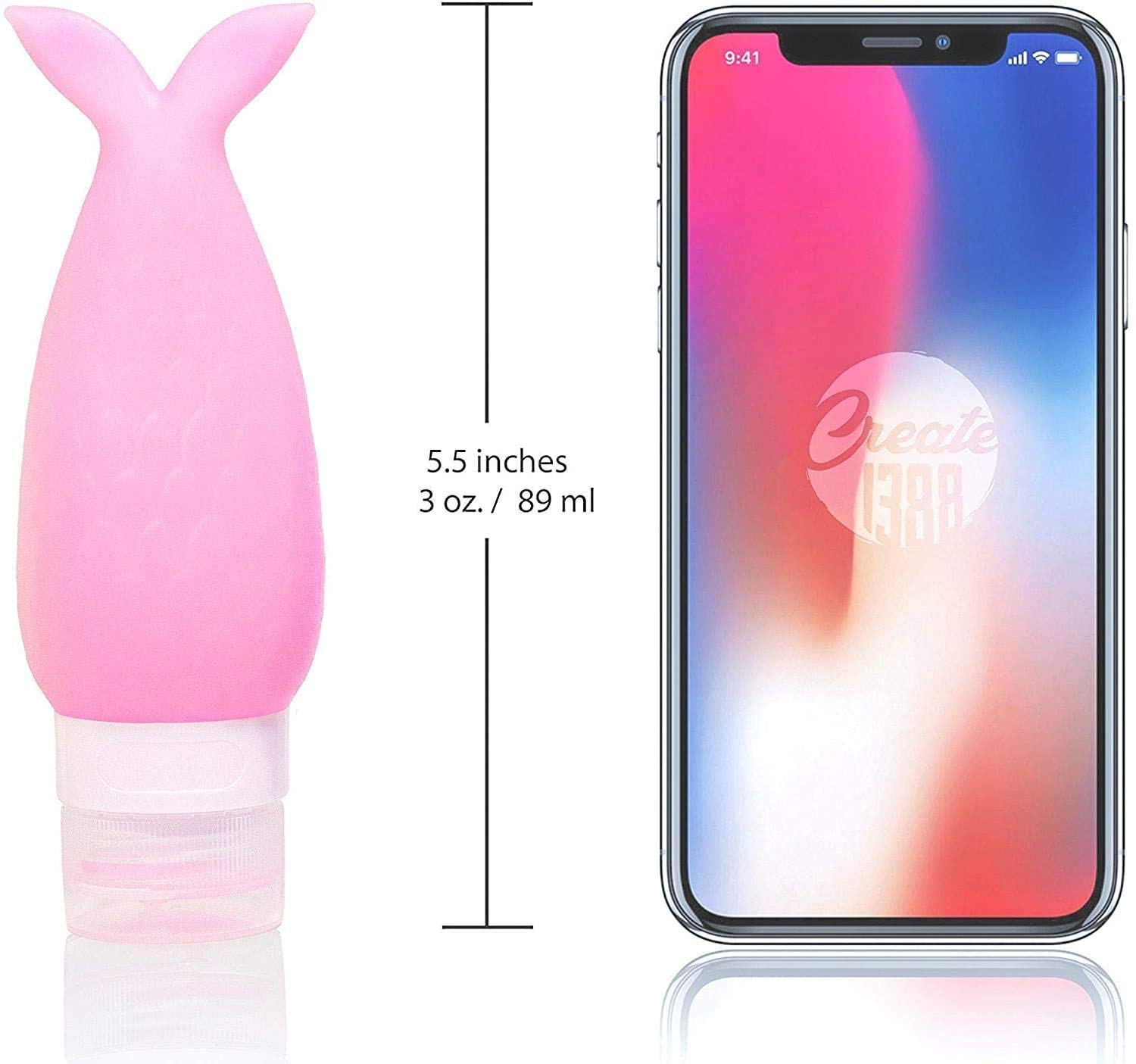 **Mermaid Style Silicone Travel Bottles Set - Leakproof, Squeezable & Refillable Toiletry Containers for Shampoo, Cosmetics, Liquids - BPA Free, Screw Top - Perfect for Vacations, Gym, and Air Travel**