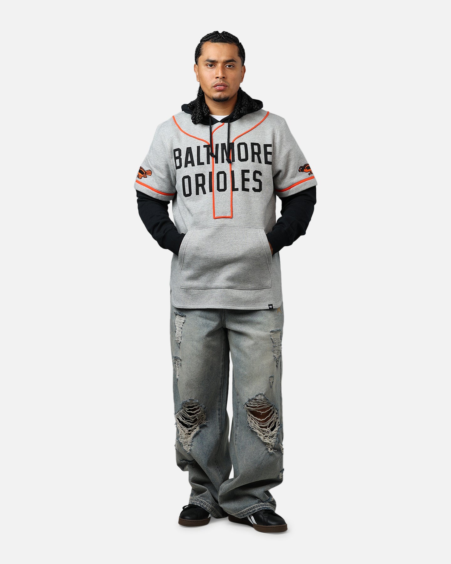47 Brand Baltimore Orioles Official MLB Game Hoodie - Grey & Black Pullover for Men & Women - Perfect for Baseball Games, Tailgating & Casual Wear
