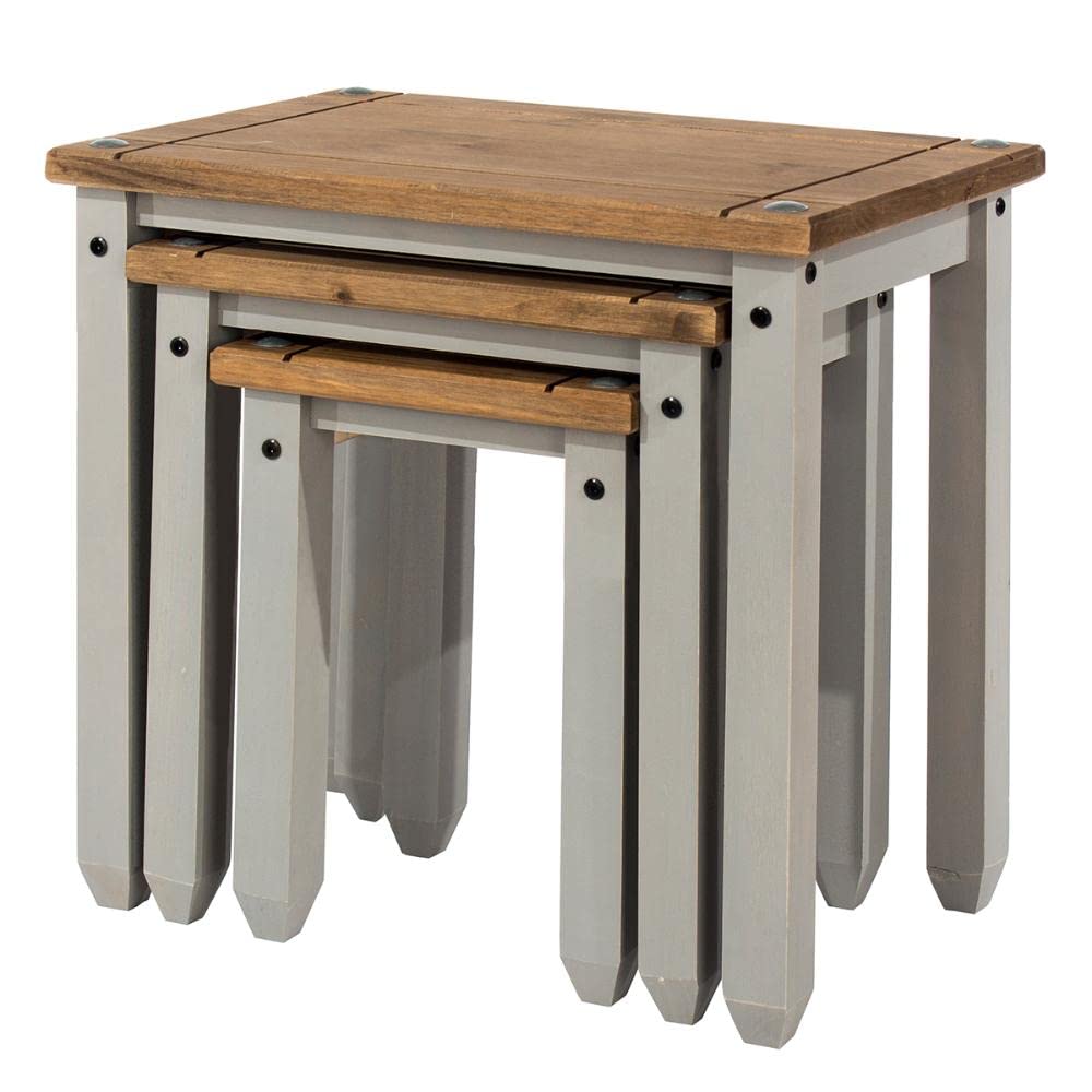 Modern Wood Nest of 3 Side Tables in Corona Gray - Perfect for Living Room, Bedroom & Small Space Decor