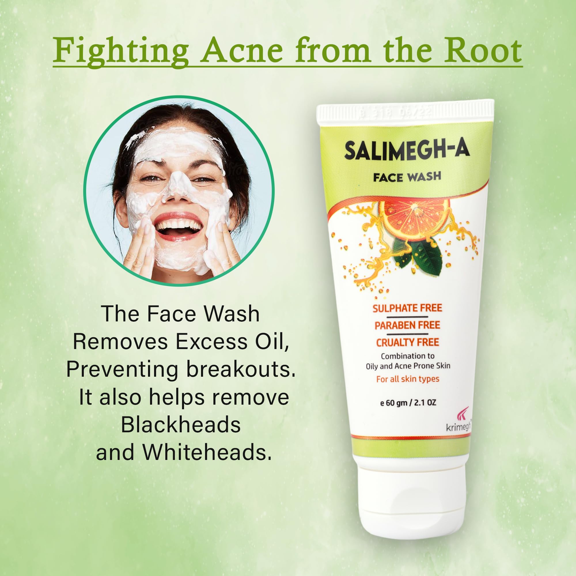 Salimegh Face Wash with Orange Extract & 2% Glycolic Acid for Combination to Oily & Acne-Prone Skin - 60gm | Gentle Daily Cleanser for Clear, Glowing Skin | Perfect for Morning & Night Skincare Routine