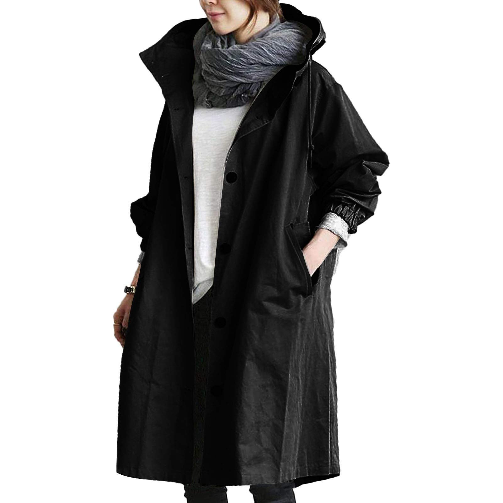 Women's Waterproof Trench Coat - Elegant Loose Fit Hooded Rain Jacket for Winter | Windproof & Comfortable Outerwear for Casual, Work & Travel