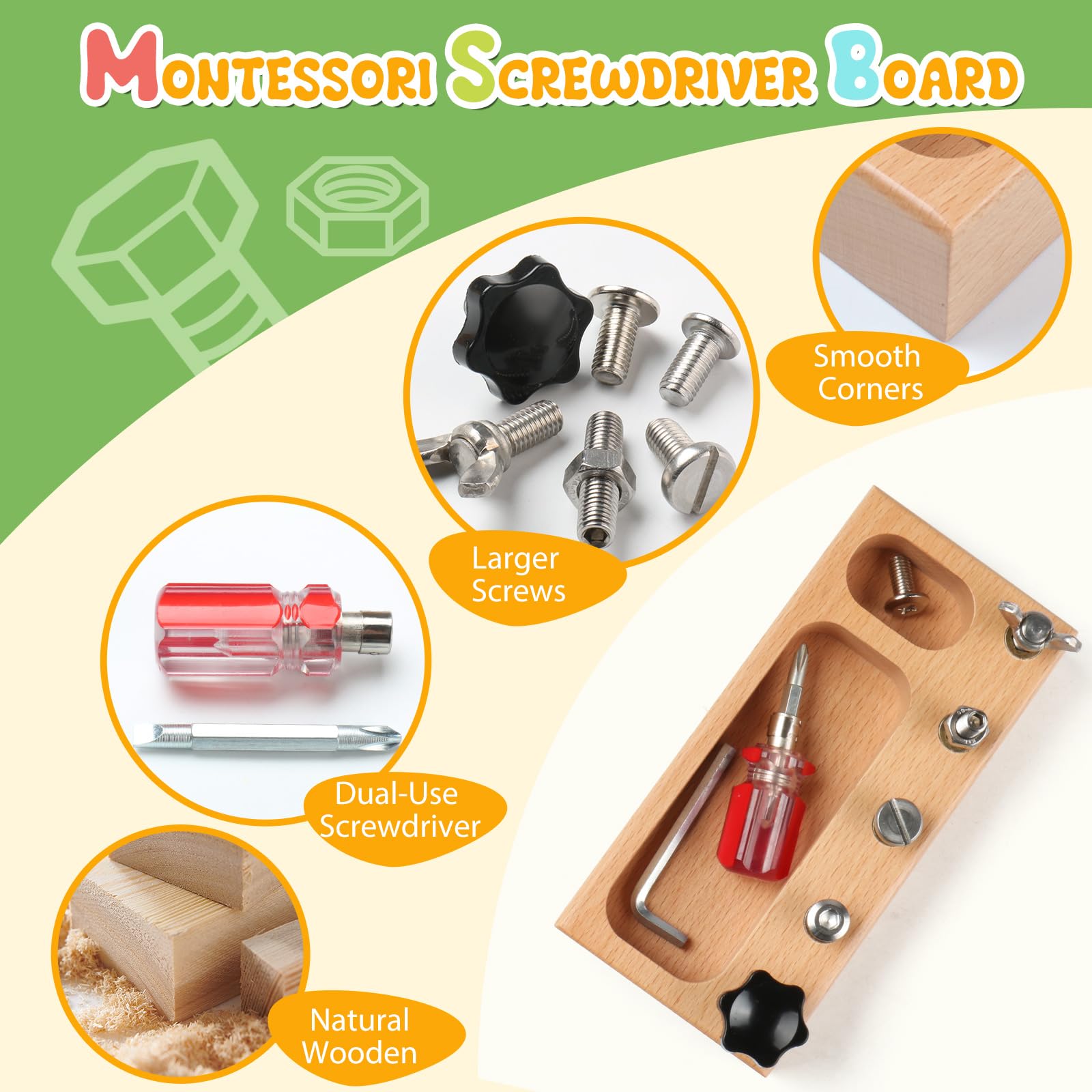 **MEROCO Montessori Screwdriver Toy Set for Kids Ages 3+ – Realistic Wooden Tools for Fine Motor Skills, Emotional Regulation & STEM Learning – Perfect for Pretend Play, DIY Projects & Early Childhood Development**