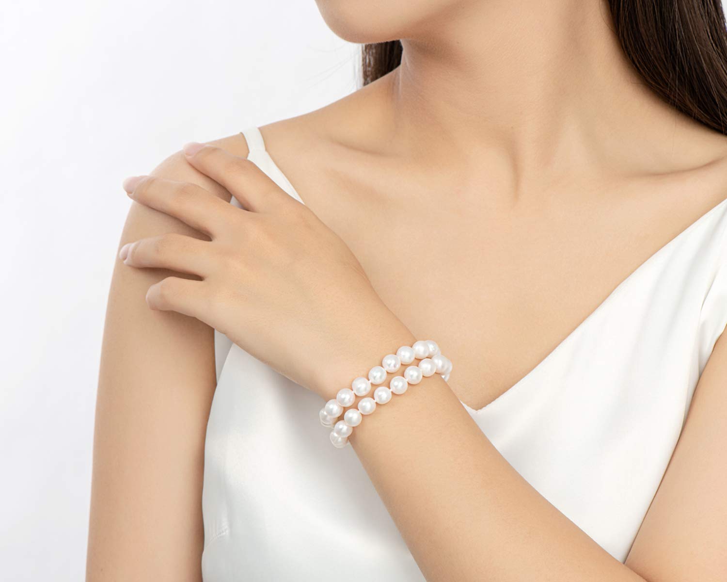 Freshwater Cultured Pearl Bracelet for Women - 8-9mm White Pearl Bangle, 7.5 Inch Adjustable Length - Elegant Anniversary, Birthday & Mother's Day Jewelry Gift - Perfect for Weddings, Parties & Special Occasions